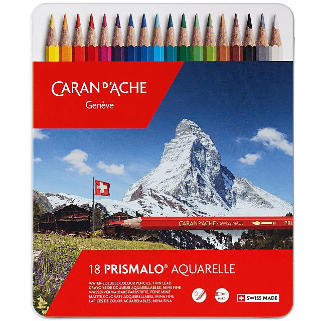 Premium Caran d'Ache Prismalo Colored Pencils Set - 18 Vibrant Colors in Metal Tin - Perfect for Artists, Sketching & Adult Coloring Books