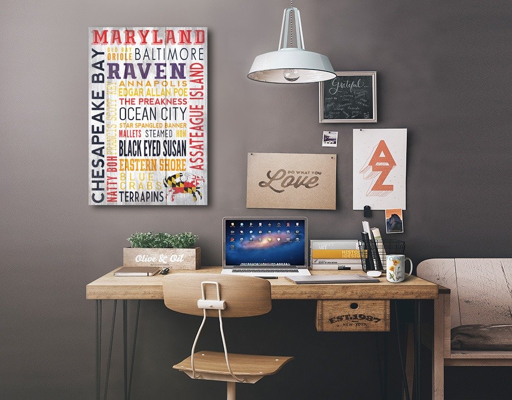 Lantern Press Maryland Rustic Typography Wall Art - 16x24 Wrapped Canvas Print for Home & Office Decor - Perfect for Living Room, Bedroom or Gift