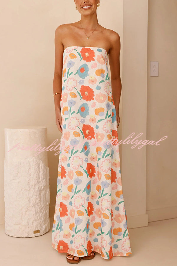 Unique Print Strapless Open Back Full Hem Maxi Dress for Women - Elegant Summer Beach Wedding Party Dress | Perfect for Vacations, Date Nights & Special Occasions