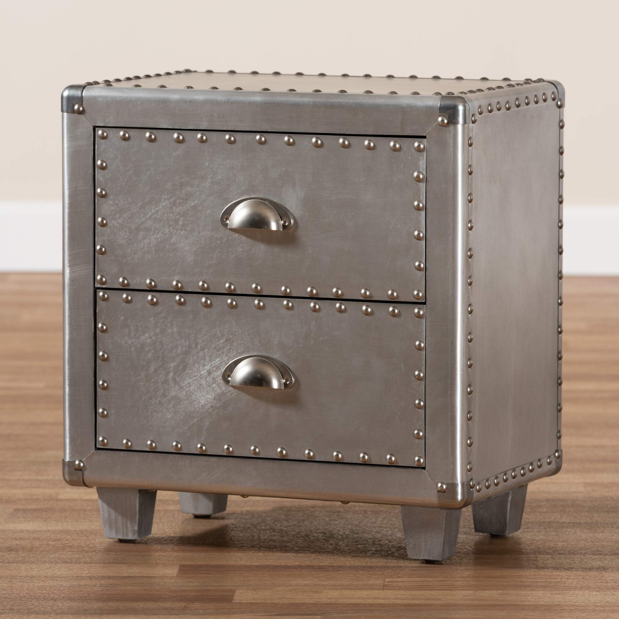Baxton Studio Modern Nightstand with Drawer - Silver Finish Bedside Table for Bedroom, Living Room & Guest Room Storage