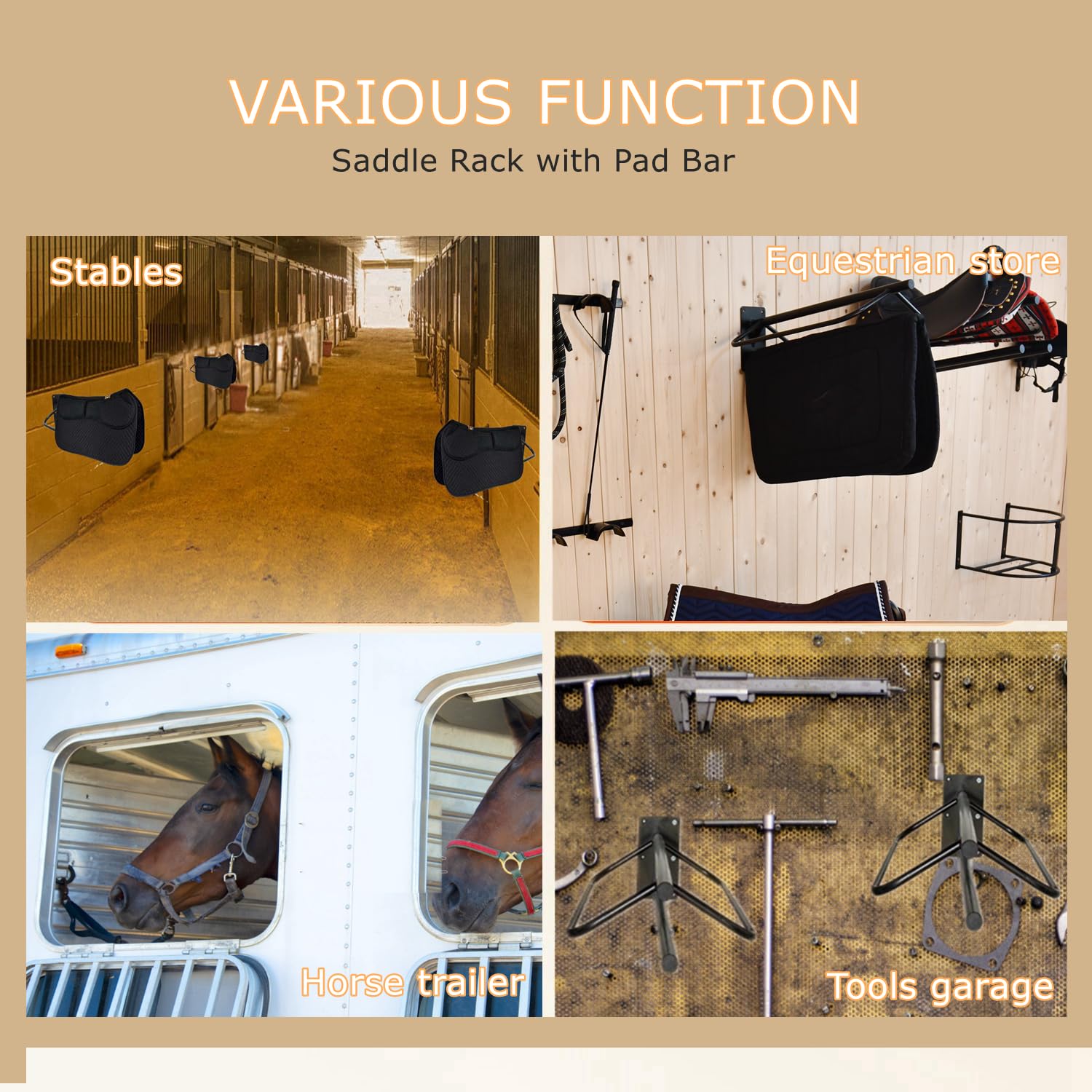 4 Pcs Heavy Duty Wall Mounted Saddle Rack with Pad Bar - English & Western Saddle Stand for Horses, Blankets & Tack - Perfect for Stable, Barn & Equestrian Storage Organization