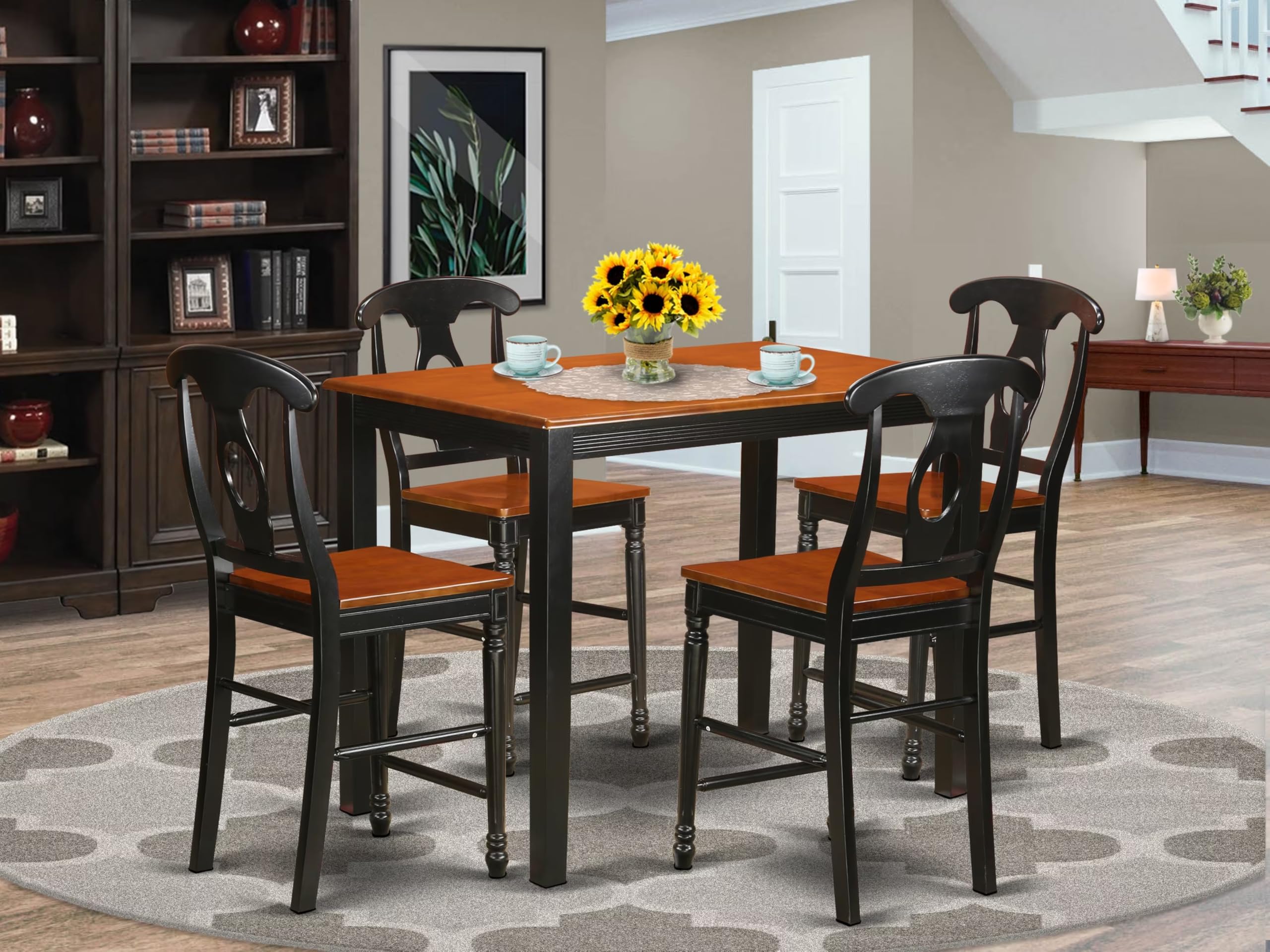 East West Furniture YAKE5-BLK-W 5-Piece Kitchen Counter Set with Rectangle Dining Table & 4 Chairs, 30x48 Inch, Black & Cherry - Perfect for Small Spaces, Breakfast Nooks, and Apartment Dining Areas