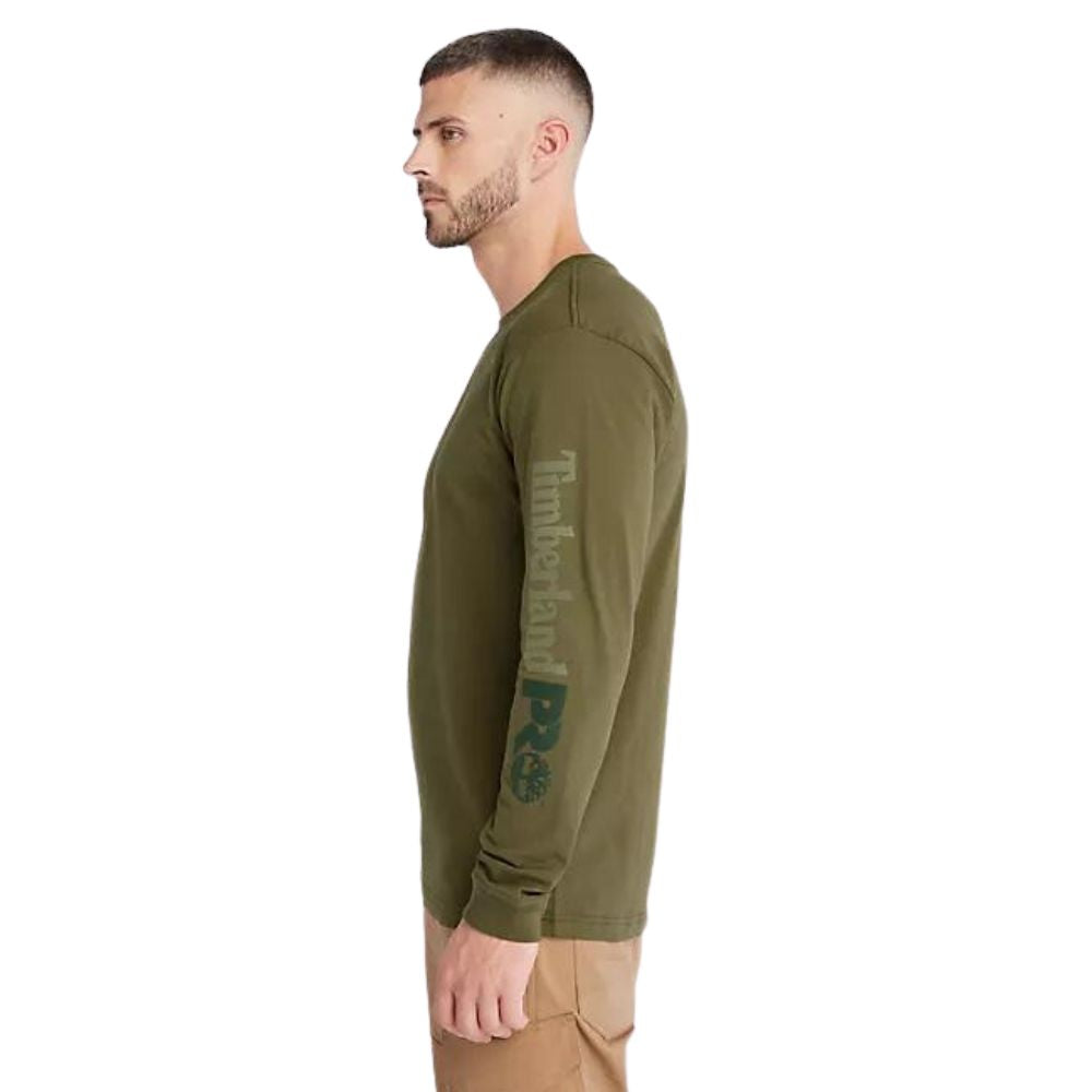 Timberland PRO Men's Core Logo Long Sleeve T-Shirt - Olive Green Workwear Shirt for Construction & Outdoor Activities | Comfortable Cotton Tee for Job Sites & Casual Wear