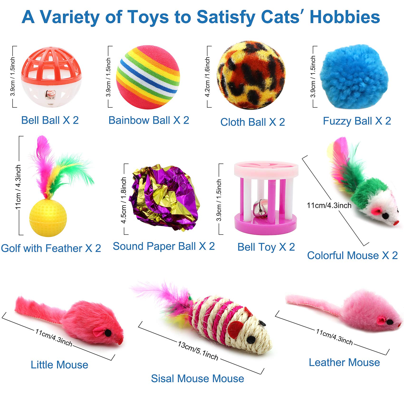 21-Piece Interactive Cat Toys Set for Indoor Kittens - Includes 3-Hole Tunnel, Teaser Wand, Feather Balls & Mice - Perfect for Playtime, Exercise & Bonding with Your Feline Friend