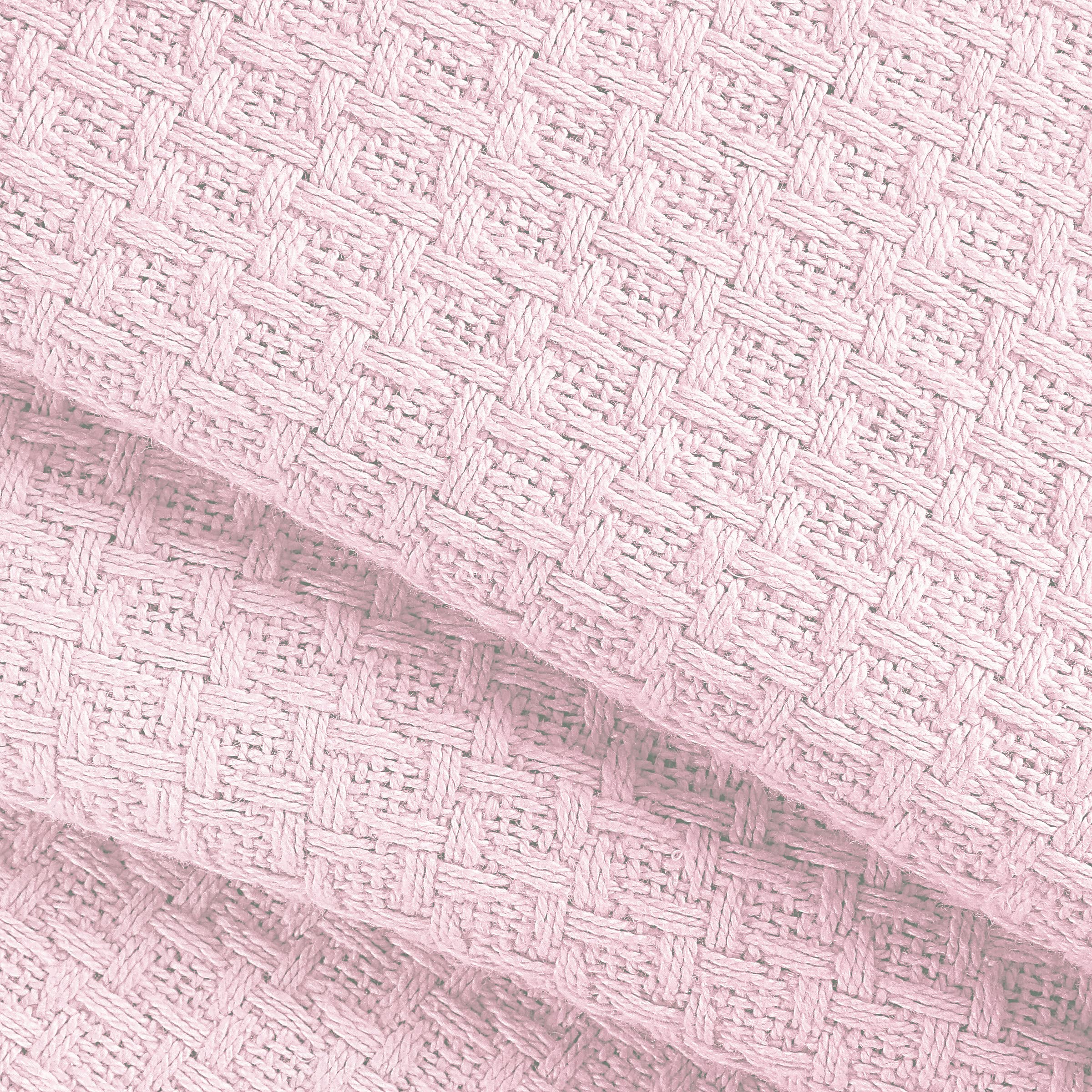BELIZZI HOME 100% Cotton Twin Size Thermal Blanket - Breathable All-Season Bed Blanket for Layering | Soft Baby Pink Blanket for Adults & Kids | Perfect for Bedroom, Nursery, and Dorm Room