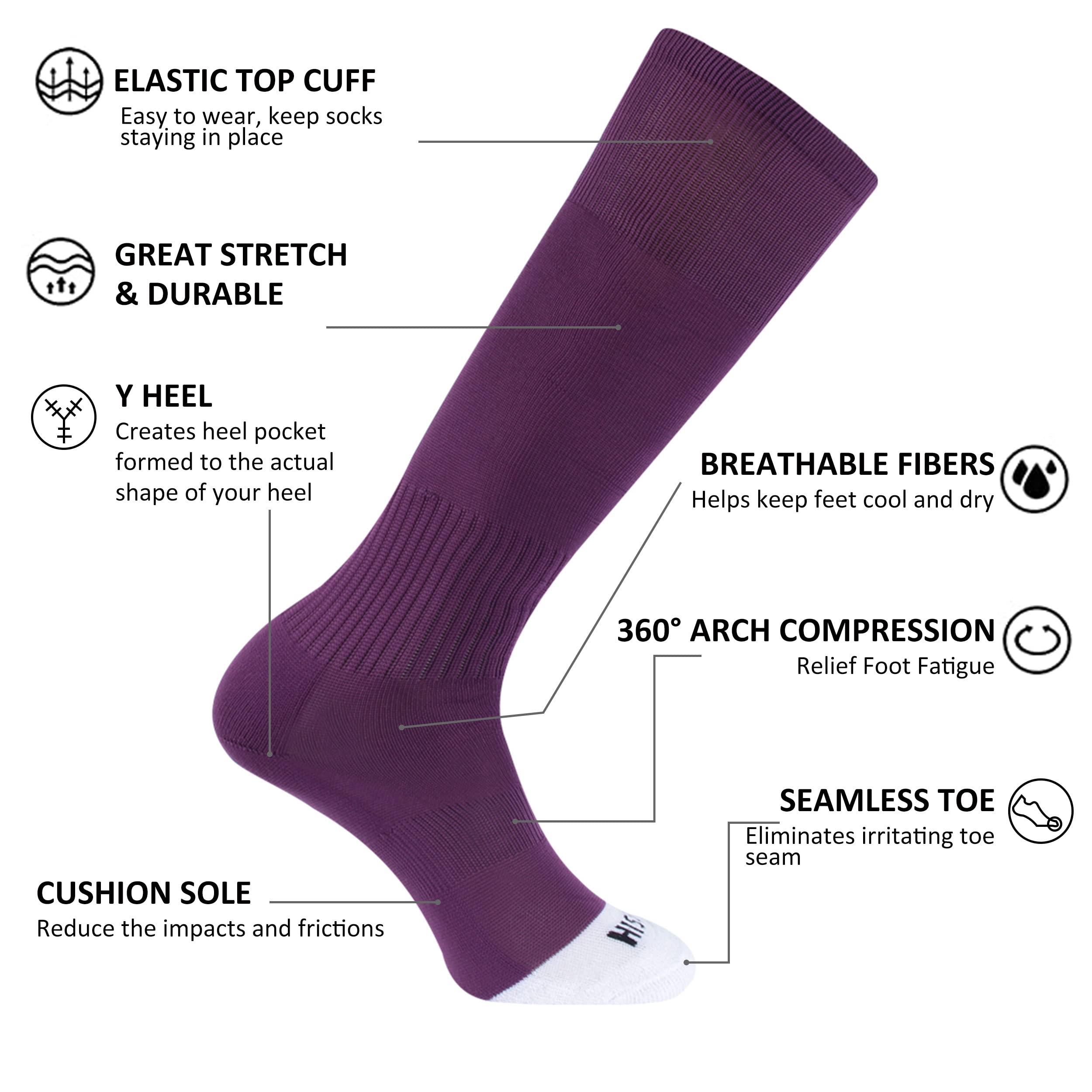 Unisex Youth Knee High Compression Socks for Soccer Baseball Softball Football Volleyball - Breathable Sports Socks for Athletes & Active Kids - Perfect for Training, Games & Team Sports
