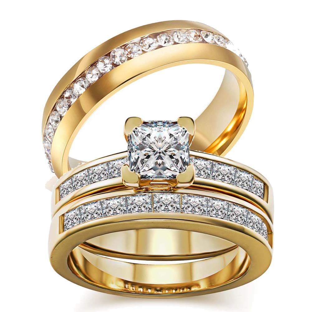 His & Hers Wedding Rings Set - Black Gold & Titanium Bands for Couples - Perfect for Engagements & Anniversaries