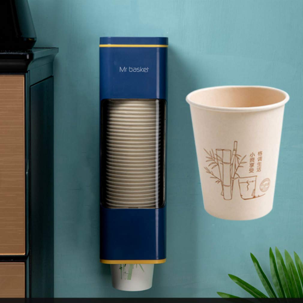 Wall-Mounted Paper Cup Dispenser - Eco-Friendly Biodegradable Bamboo Fiber Paper Cups (40pcs) with Cup Remover - No Punching Needed - Blue & Yellow Style - Perfect for Offices, Kitchens, and Restaurants