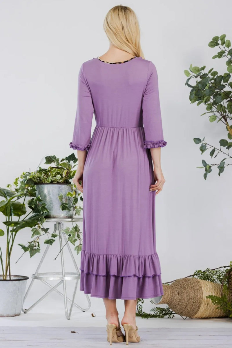 Celeste Women's Full Size Layered Ruffle Hem Dress with Pockets - Elegant Flowy Maxi Dress for Summer, Beach, Wedding & Special Occasions