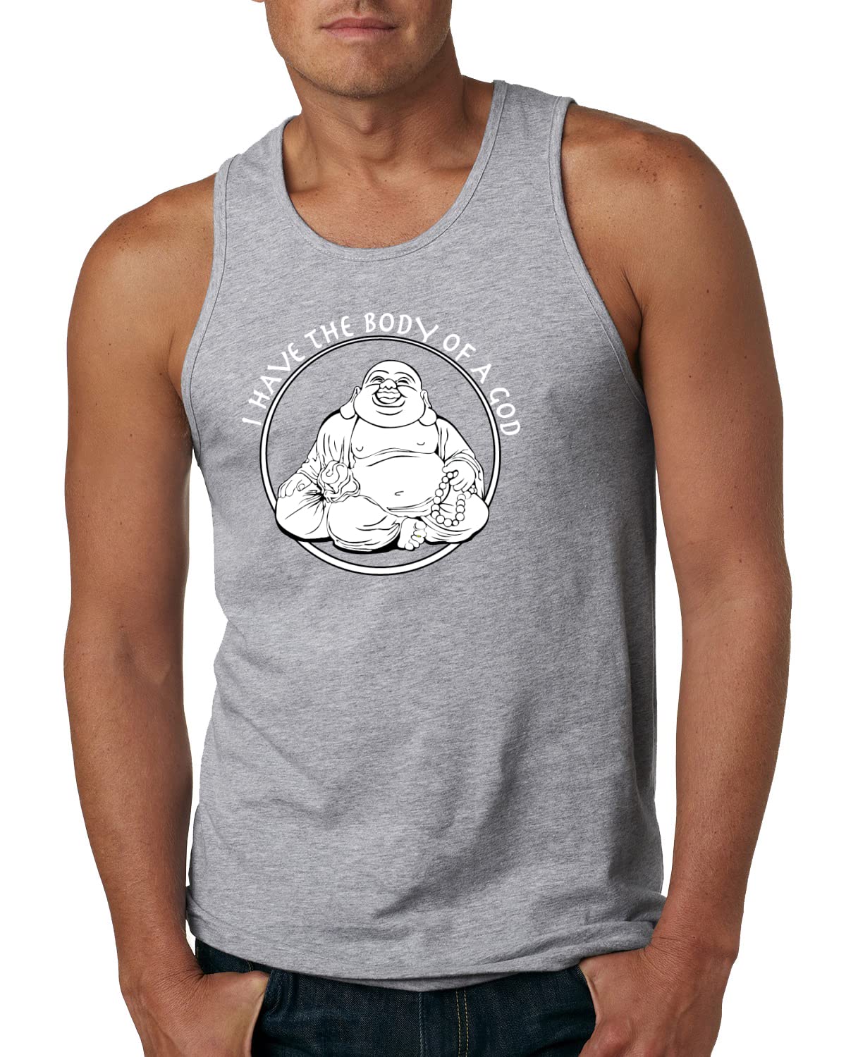 Funny Buddha Zen Pop Culture Graphic Tank Top for Men - I Have The Body of a God Slogan - Perfect for Yoga, Meditation & Casual Wear