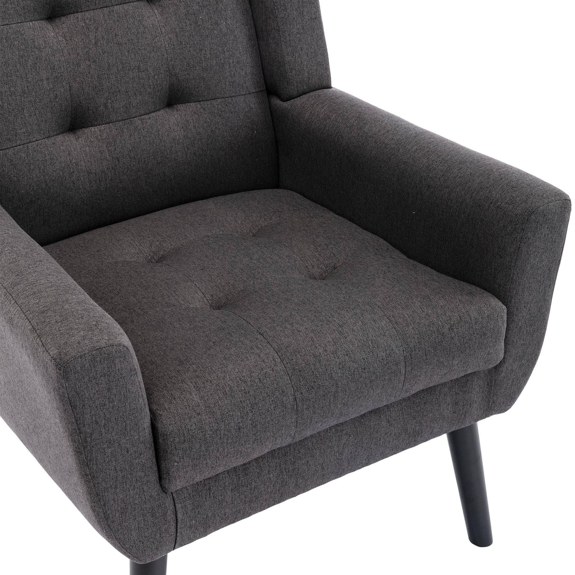 Modern Accent Chair - Upholstered Button Tufted Armchair with Linen Fabric & Black Legs | Ergonomic Living Room, Bedroom & Home Decor Chair | Perfect for Reading Nook, Lounge Area & Cozy Spaces (Dark Gray)