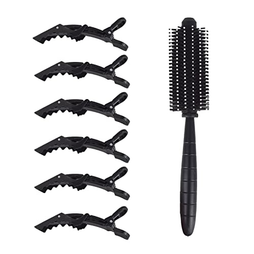 VEDETIC® Professional Round Hair Brush with 6 Alligator Hair Clips - Salon Quality Styling Tool for Blowouts, Curling & Smoothing - Perfect for Home & Professional Use