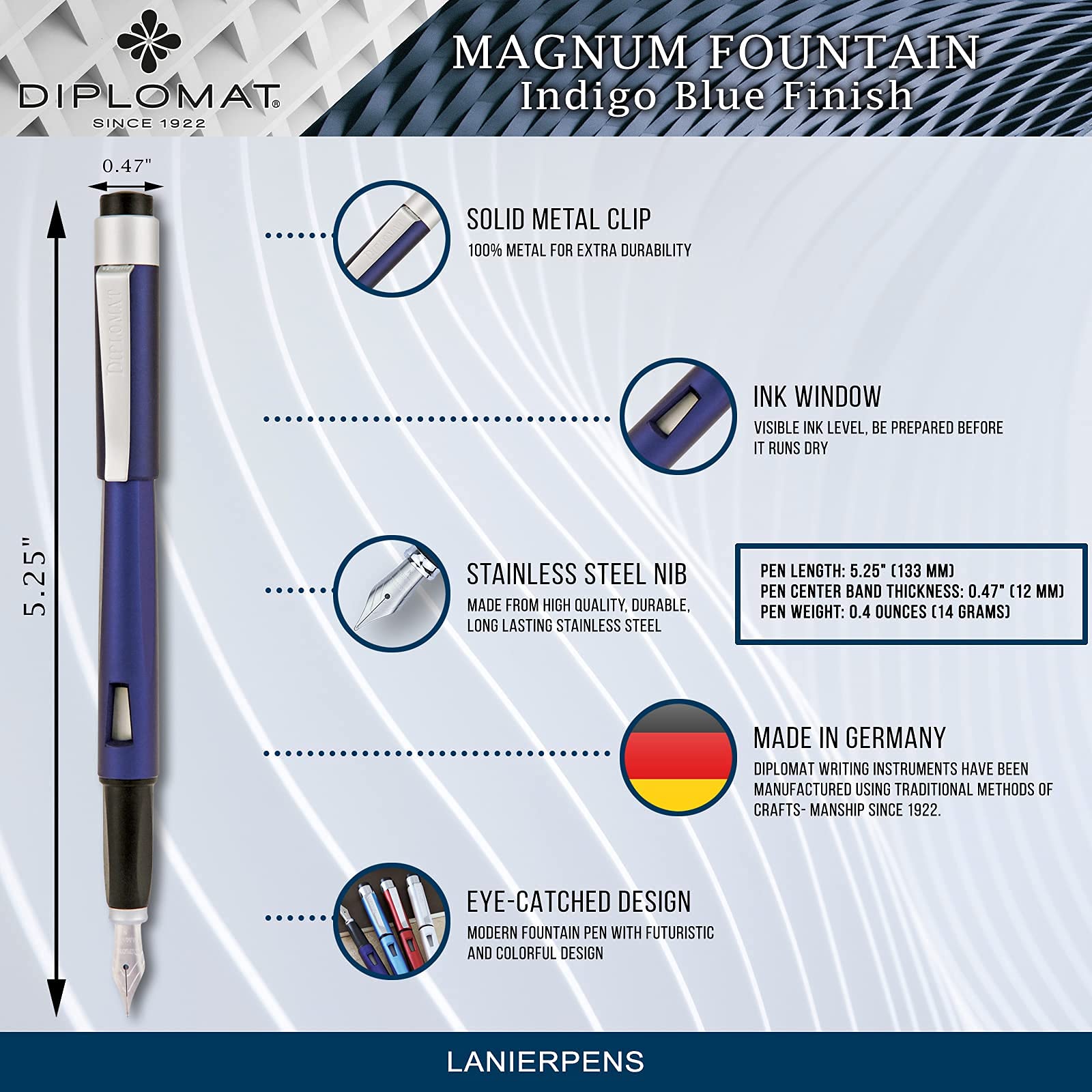 Diplomat Magnum Indigo Blue Fountain Pen Set - Premium Writing Instrument for Professionals & Students - Perfect for Office, School & Gift Giving