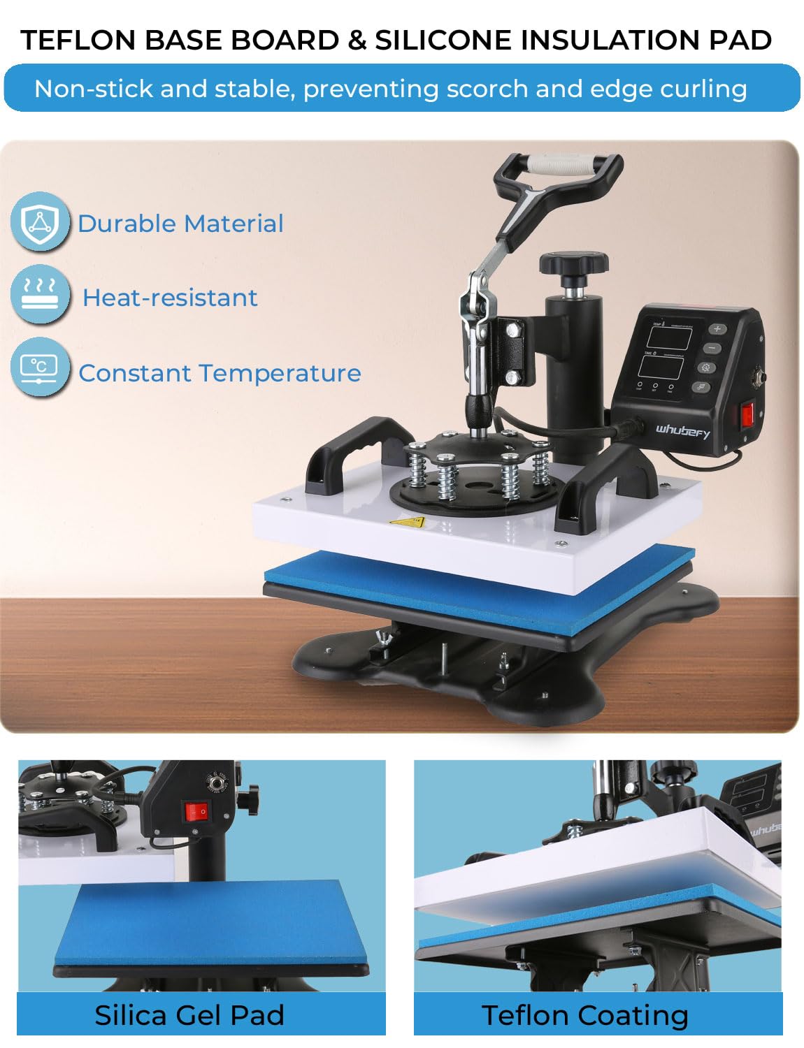Whubefy 12x10in 650W Digital Heat Press Machine for T-Shirts, Bags, Pillows & Sublimation - Fast Heat-up, Precise Temp Control - Perfect for DIY Crafts & Small Business Printing
