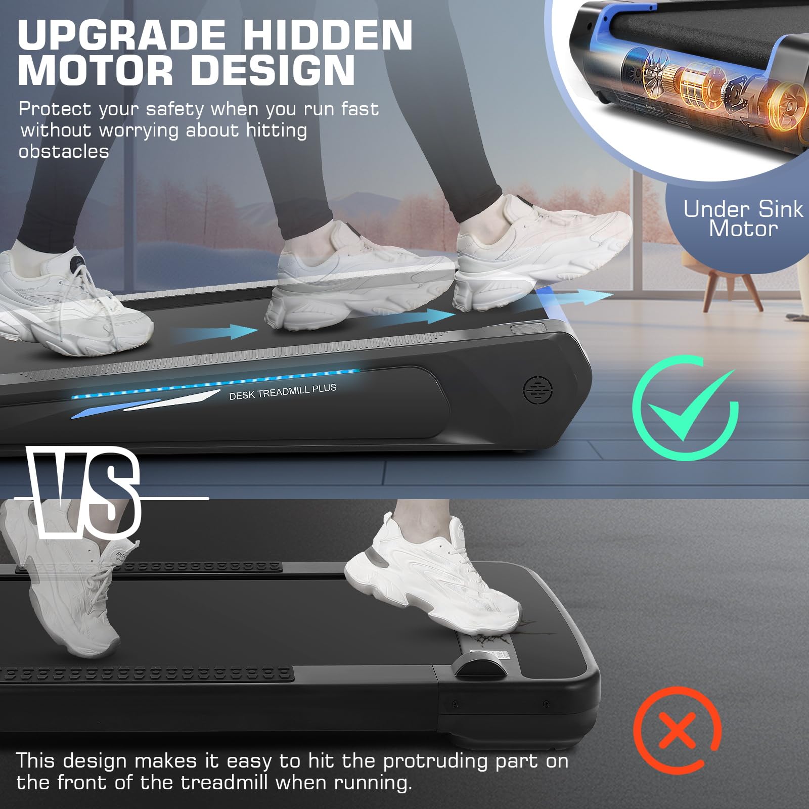 FUNMILY Under Desk Treadmill - 2.5HP Compact Walking Pad with 5% Incline, 300lbs Weight Capacity & Remote Control - Space-Saving Home Office Treadmill with LED Lighting for Walking Workouts & Small Spaces