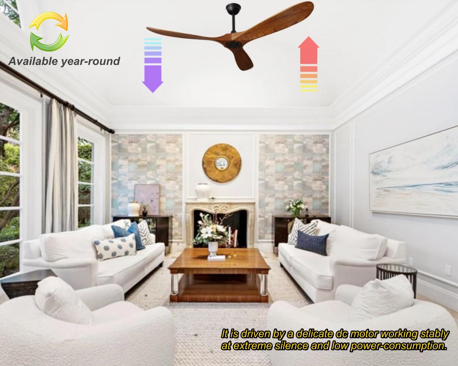Goozegg 60 Inch Outdoor Ceiling Fan with Remote Control - 3 Wooden Blades, Energy Efficient DC Motor, Walnut Black Finish - Perfect for Patio, Deck, Porch, and Covered Outdoor Spaces