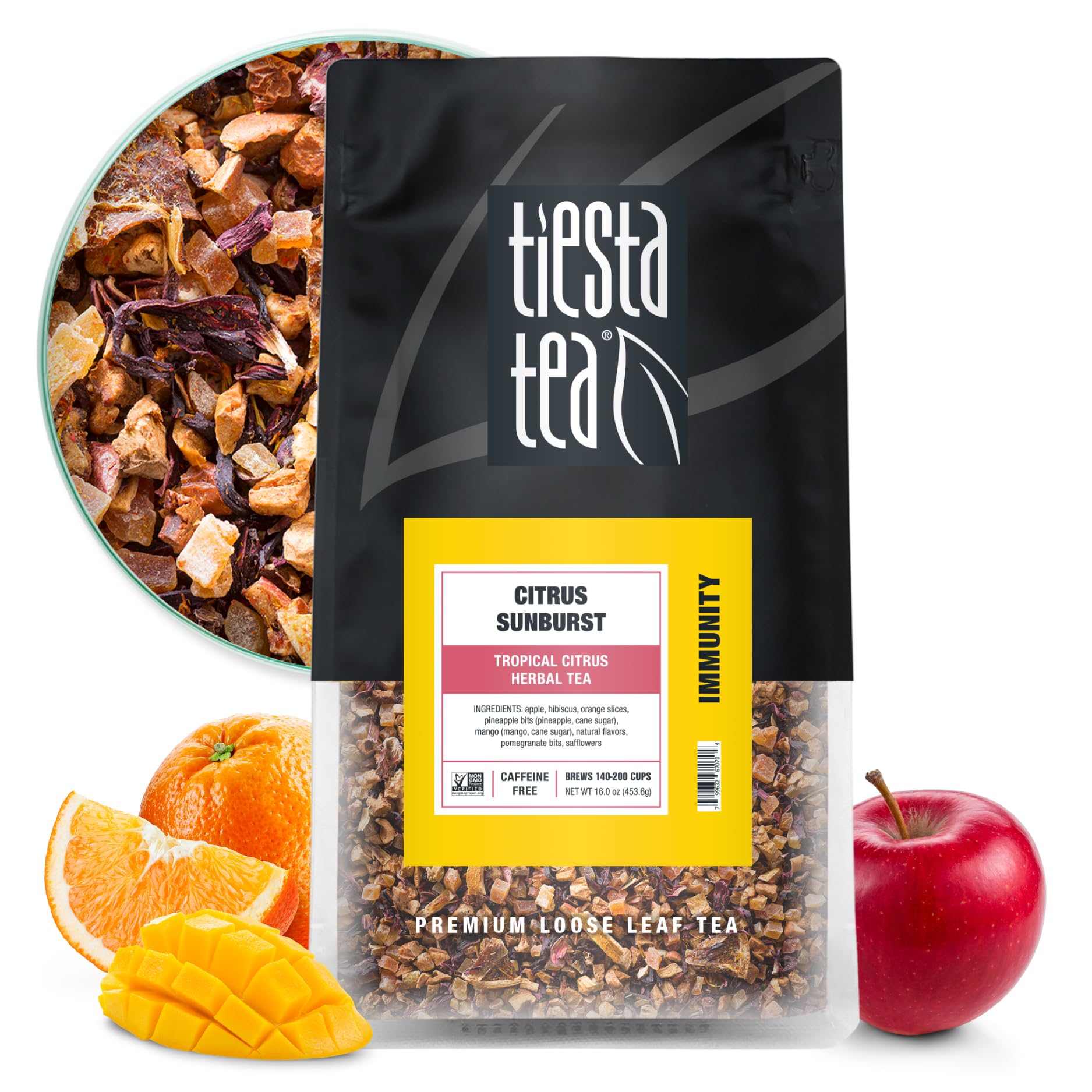 Tiesta Tea Citrus Sunburst Loose Leaf Herbal Tea - Tropical Citrus Flavor, Premium Non-Caffeinated Fruit Blend for Hot or Iced Tea | Brews 200 Cups | 16oz Resealable Pouch | Perfect for Relaxation, Afternoon Tea & Gift Giving