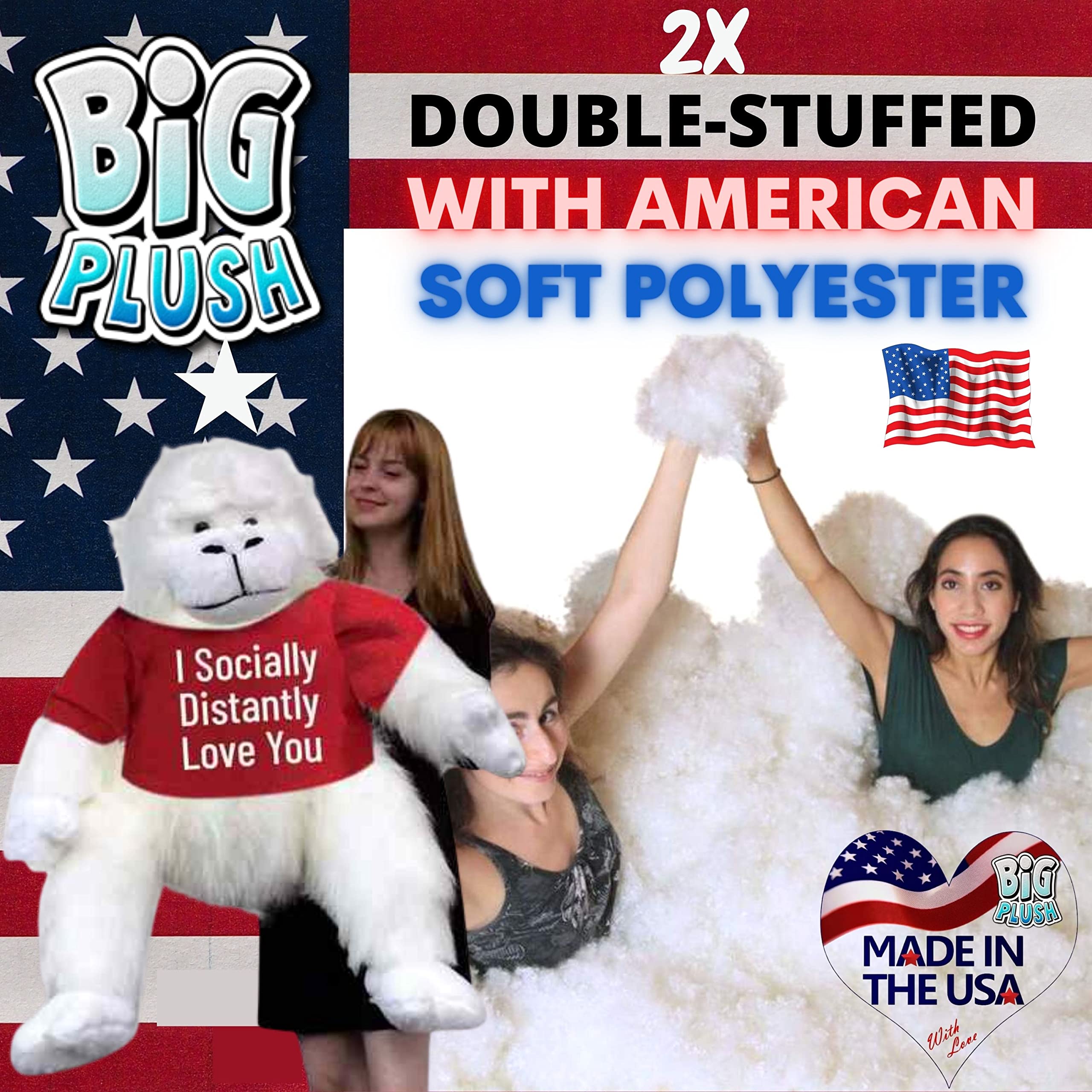 Big Plush® Giant 40-Inch White Stuffed Gorilla Monkey with T-Shirt - Perfect Social Distancing Gift of Love (I Socially Distantly Love You) - Great for Valentine's Day, Birthday Presents & Long-Distance Relationship Gifts