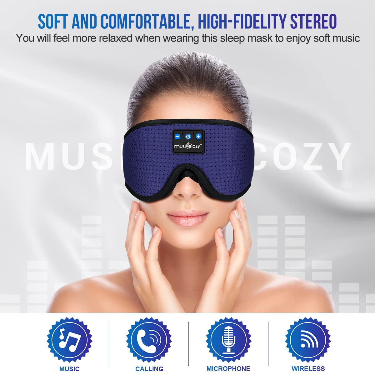 MusiCozy Bluetooth 5.2 Sleep Headphones & Eye Mask for Side Sleepers - Wireless Earbuds with Ultra Thin Speakers, Built-in Mic, Washable Design (2-Pack) - Perfect for Air Travel, Meditation & Nighttime Relaxation