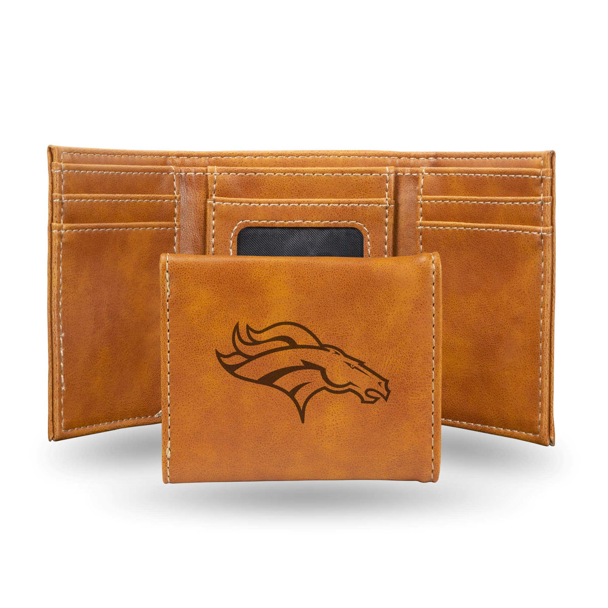 Denver Broncos NFL Laser Engraved Tri-Fold Wallet for Men & Women - Premium Brown Leather Wallet for Football Fans, Gift for Sports Enthusiasts - Perfect for Game Day, Travel and Everyday Use
