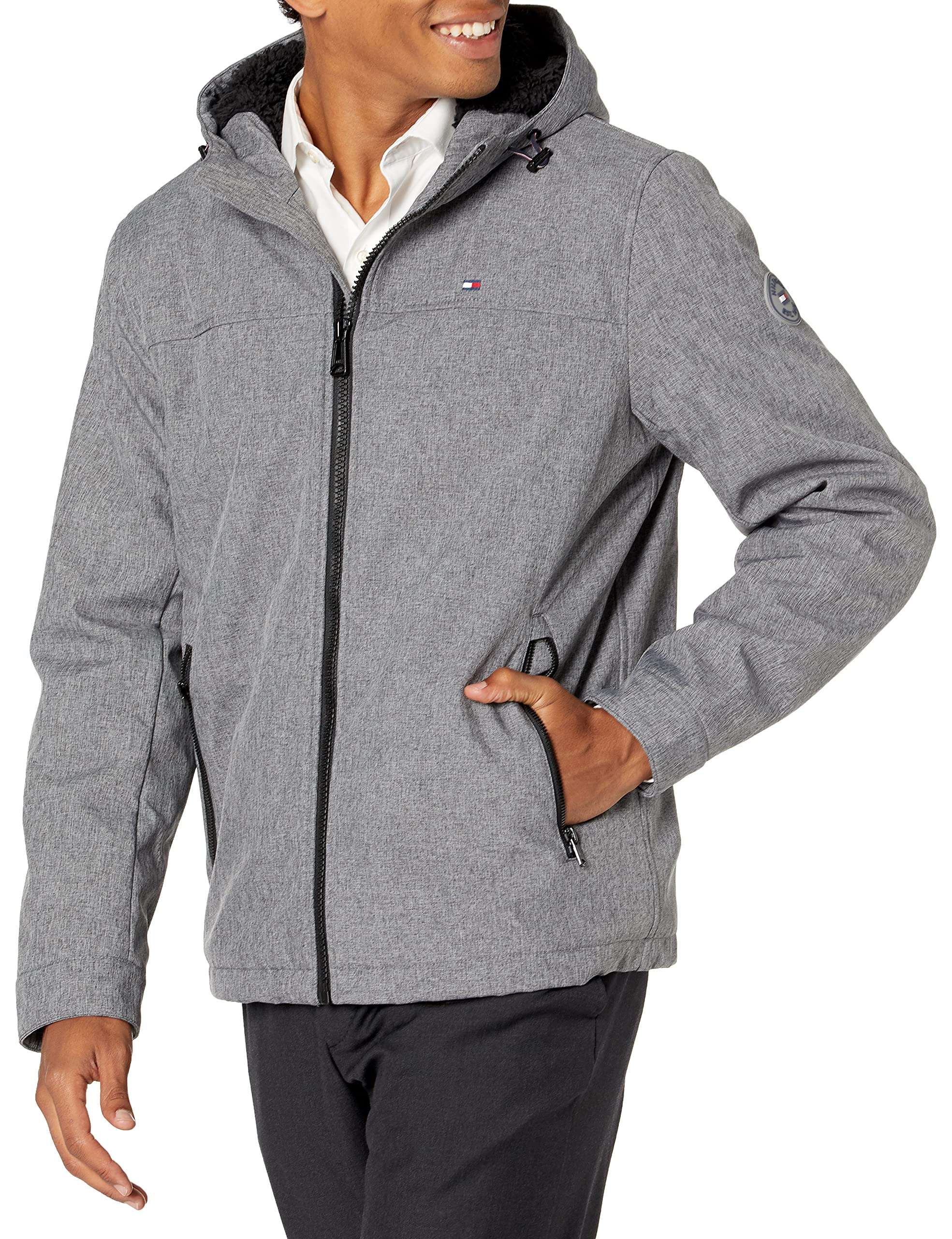 Tommy Hilfiger Men's Performance Hooded Open Bottom Jacket with Bunny Sherpa Lining - Lightweight Water-Resistant Winter Coat for Outdoor Activities & Casual Wear