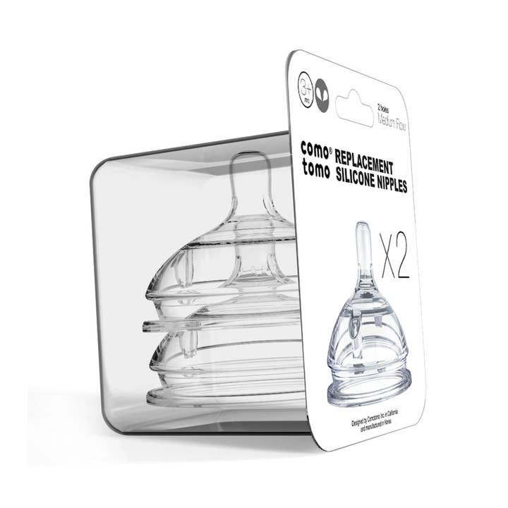 Comotomo Baby Bottle Silicone Replacement Nipples (2 Pack) - BPA-Free, Slow Flow & Fast Flow Options - Perfect for Breastfeeding Transition & On-the-Go Feeding
