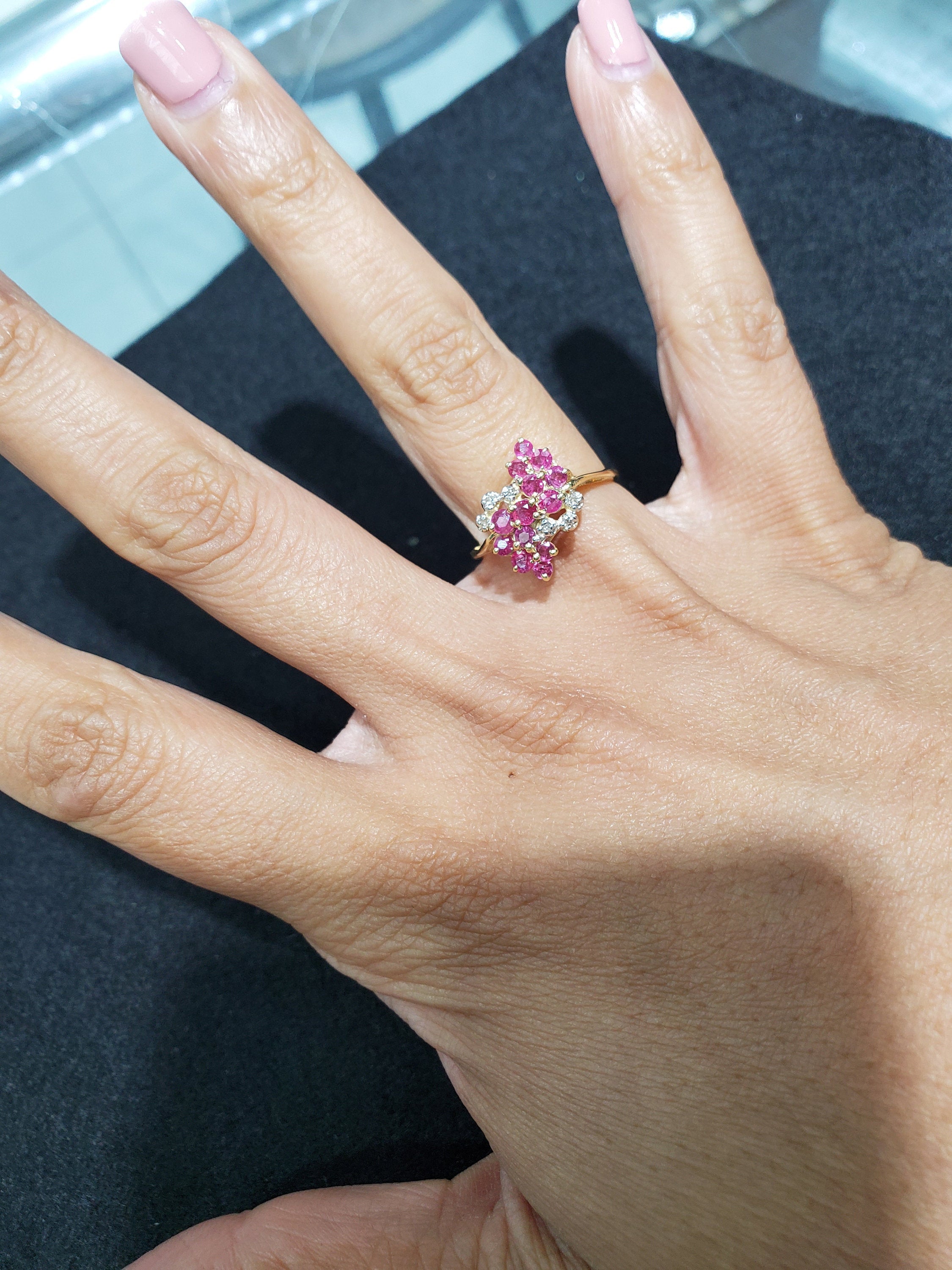 Exquisite 14k Yellow Gold Diamond & Ruby Cocktail Ring for Women - Perfect for Evening Parties, Weddings & Special Occasions