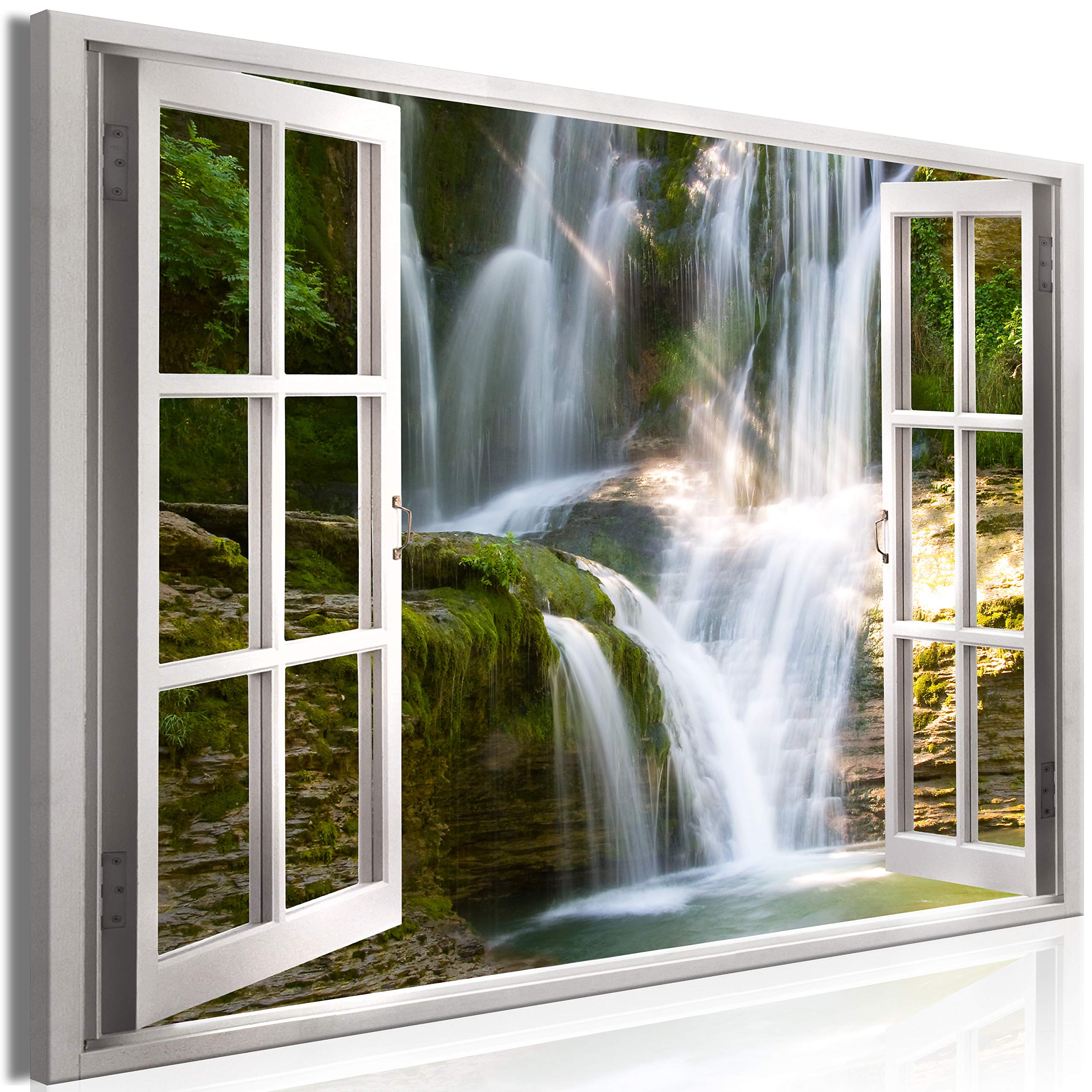 Artgeist Textured Canvas Wall Art - Window View Waterfall Landscape Nature Painting (35x24 in) - Modern Framed Canvas Print for Living Room, Bedroom & Office Decor | Contemporary Home Artwork c-C-0377-b-a