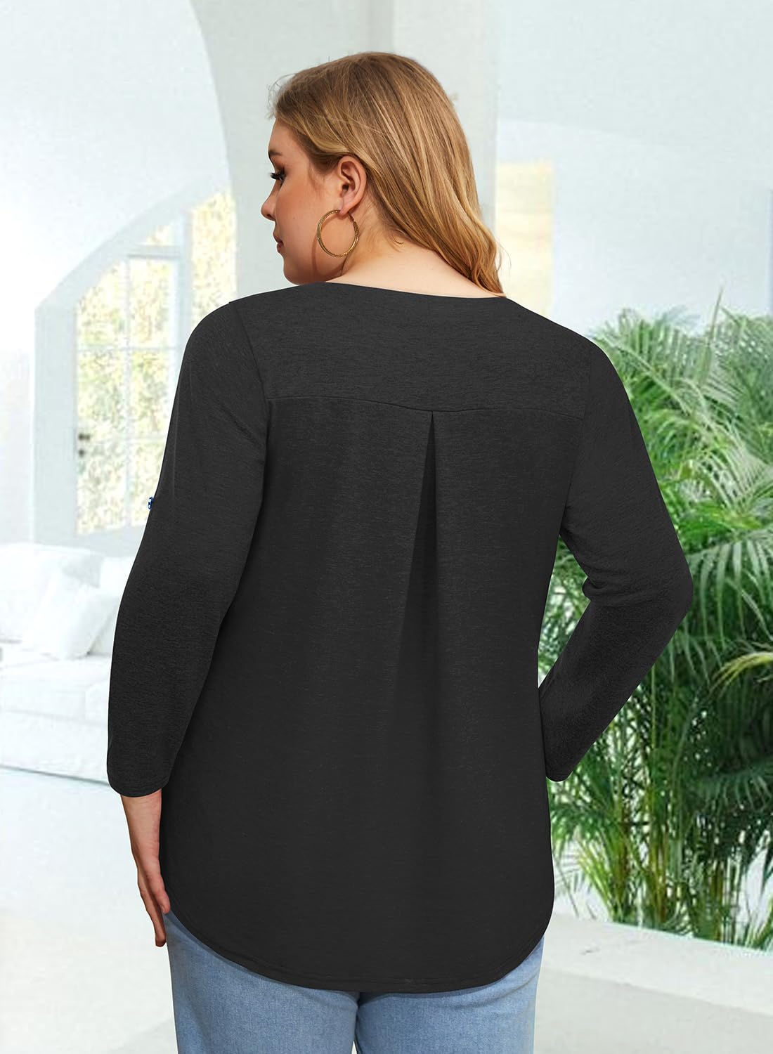 Stylish Plus Size Women's 3/4 Sleeve V-Neck Tunic Blouse - Flattering Casual Tops for Spring Summer 2025 | Perfect for Office Wear, Weekend Outings & Special Occasions