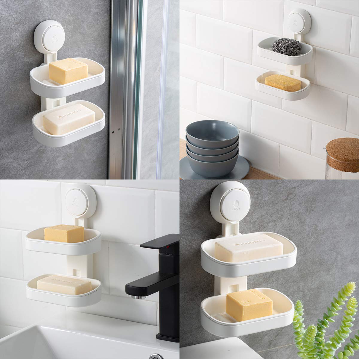 2-Pack Wall Mounted Suction Cup Storage Basket - No Drill Bathroom & Kitchen Organizer for Toothbrush, Toothpaste, Soap | Perfect for Shower, Sink, Countertop Organization