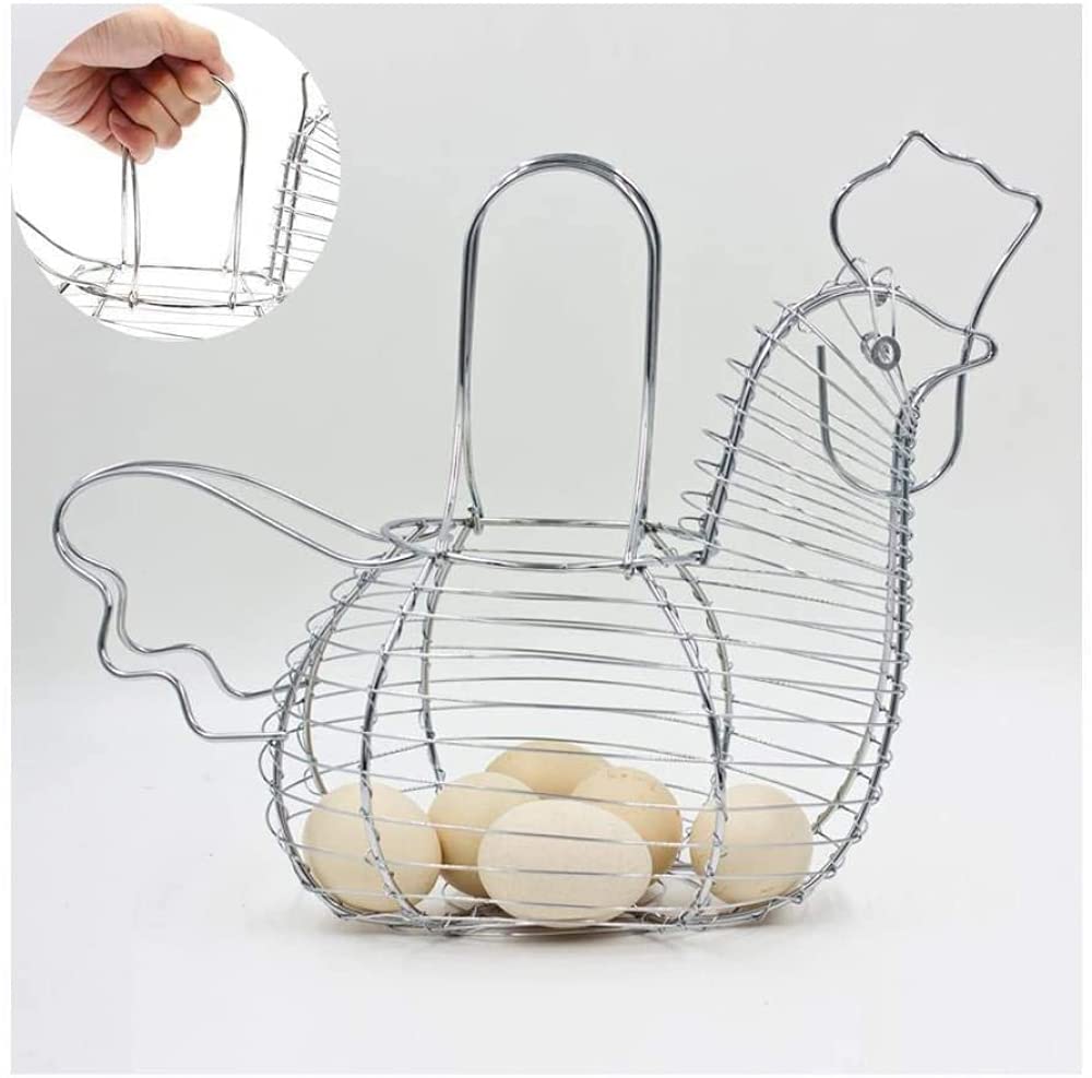 Stainless Steel Chicken-Shaped Egg Basket - Egg & Fruit Storage Holder for Kitchen, Dining Room, Bedroom | Perfect for Farmhouse Decor, Easter Decorations & Breakfast Serving