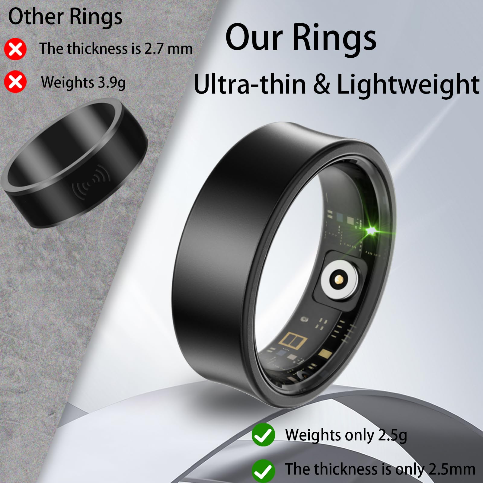 Ultra-Thin Smart Rings for Men & Women - Health & Fitness Tracker with Blood Oxygen, Heart Rate & Sleep Monitor | Waterproof Wearable Ring with Long Battery Life (Silver Gray, Size 10) | Perfect for Workouts, Sleep Tracking & Daily Activity Monitoring