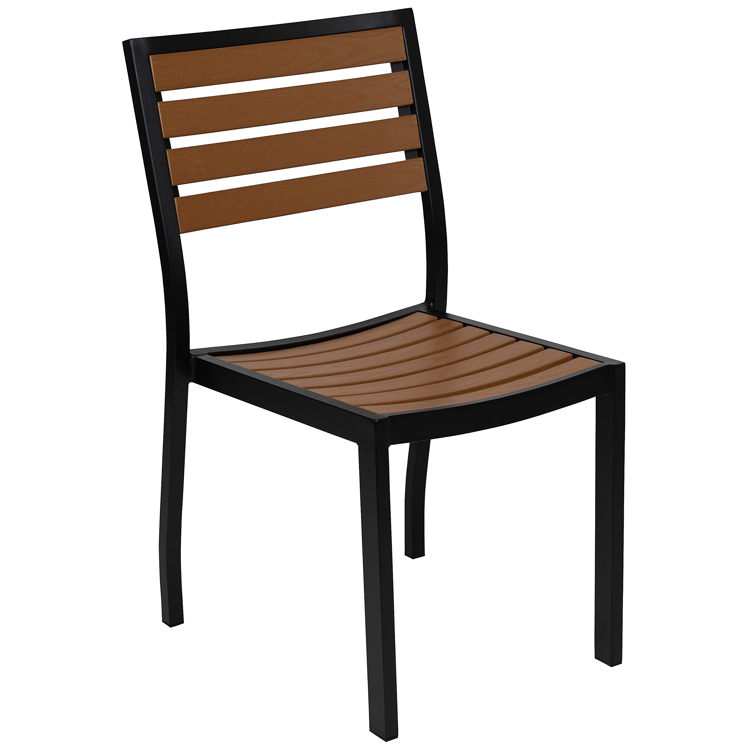 Flash Furniture Lark Outdoor Stackable Side Chairs with Faux Teak Poly Slats - Set of 2 - Perfect for Patio, Deck, Garden & Poolside Seating