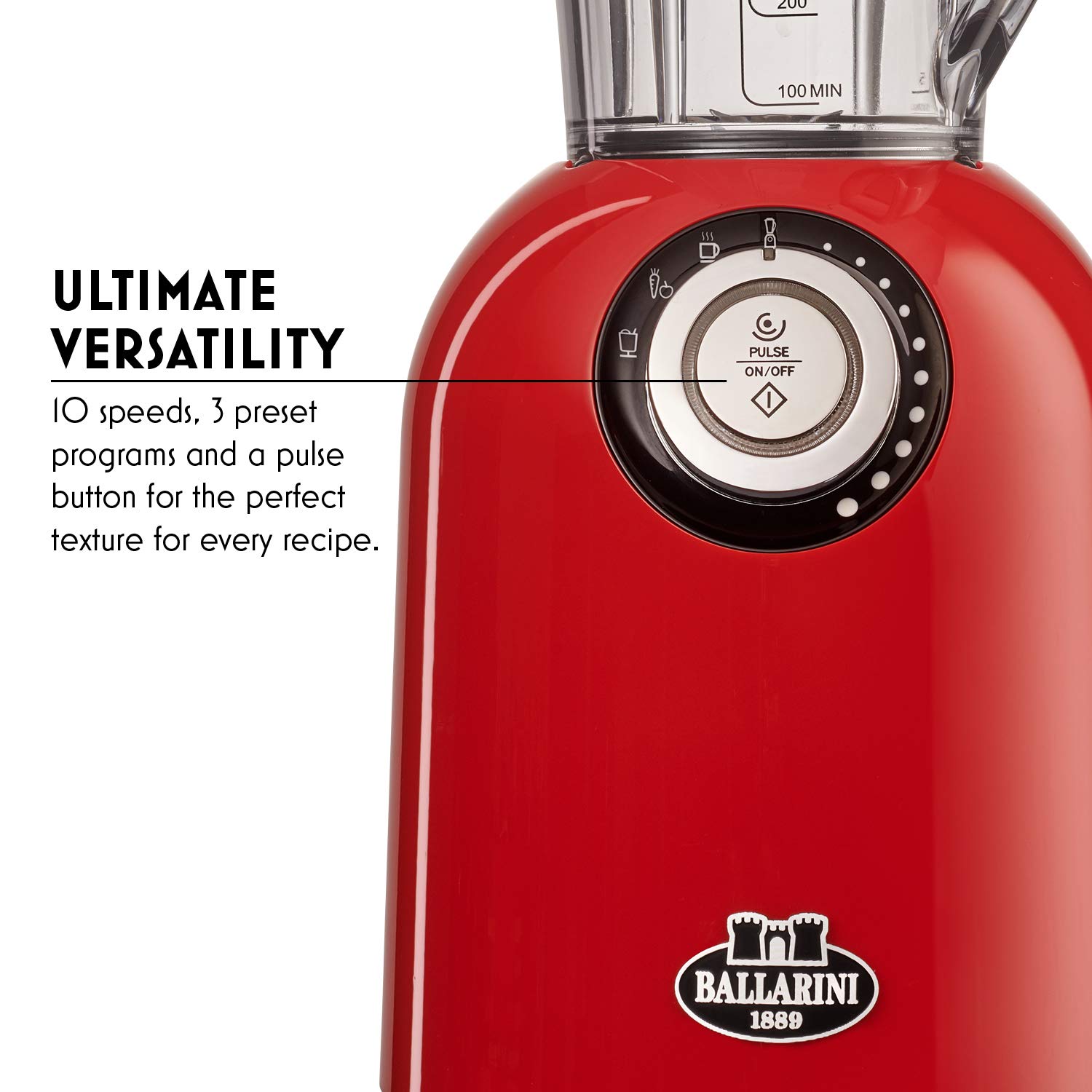 Ballarini Tesoro Premium Countertop Blender - 1000W High-Speed Italian Made Blender with Cherry Red Finish for Smoothies, Soups & Cocktails - Perfect for Home Kitchen & Professional Use