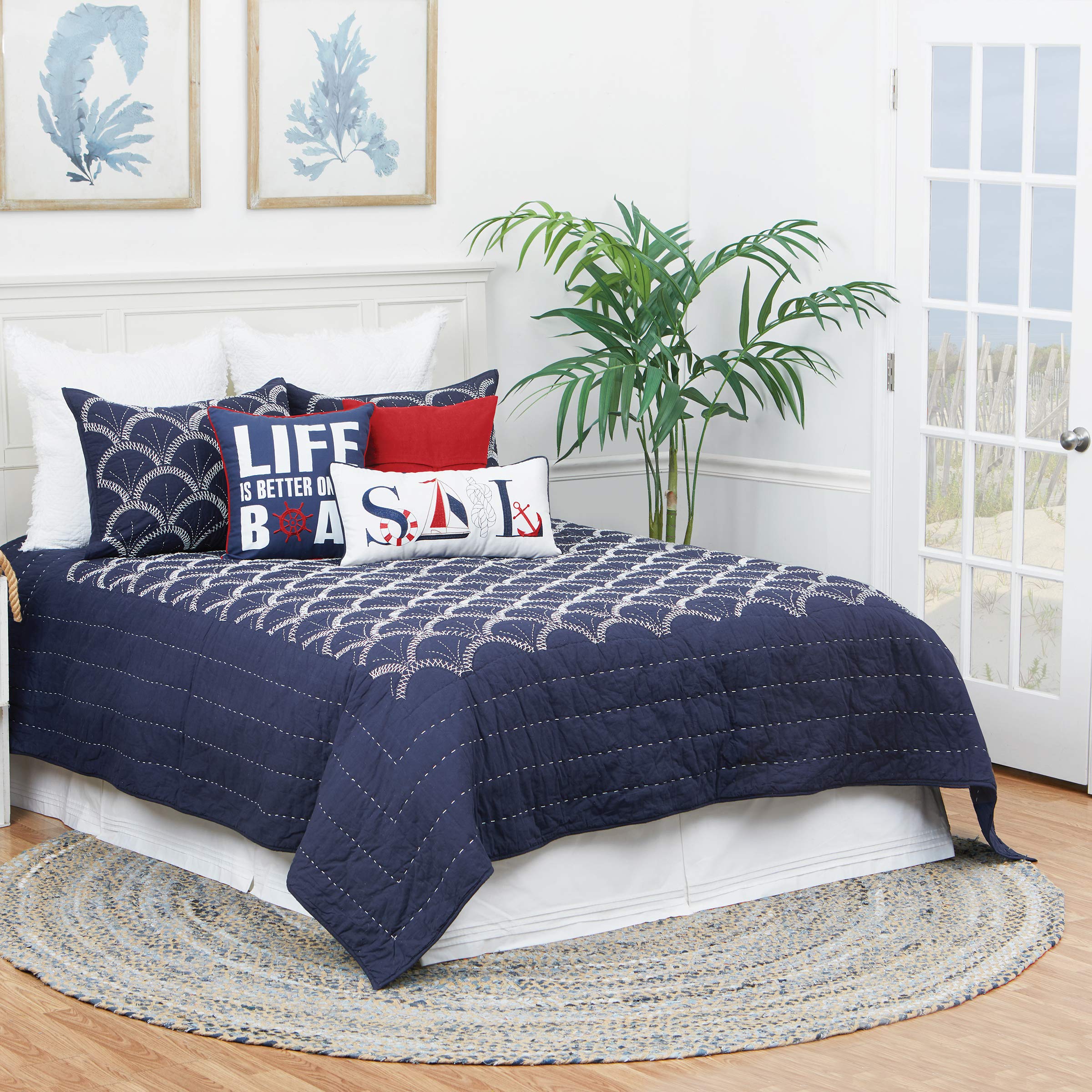 C&F Home Scallop King Quilt Set - 3 Piece Reversible Cotton Bedding Set, Machine Washable, Blue - Perfect for Master Bedroom, Guest Room & Cozy Home Decor