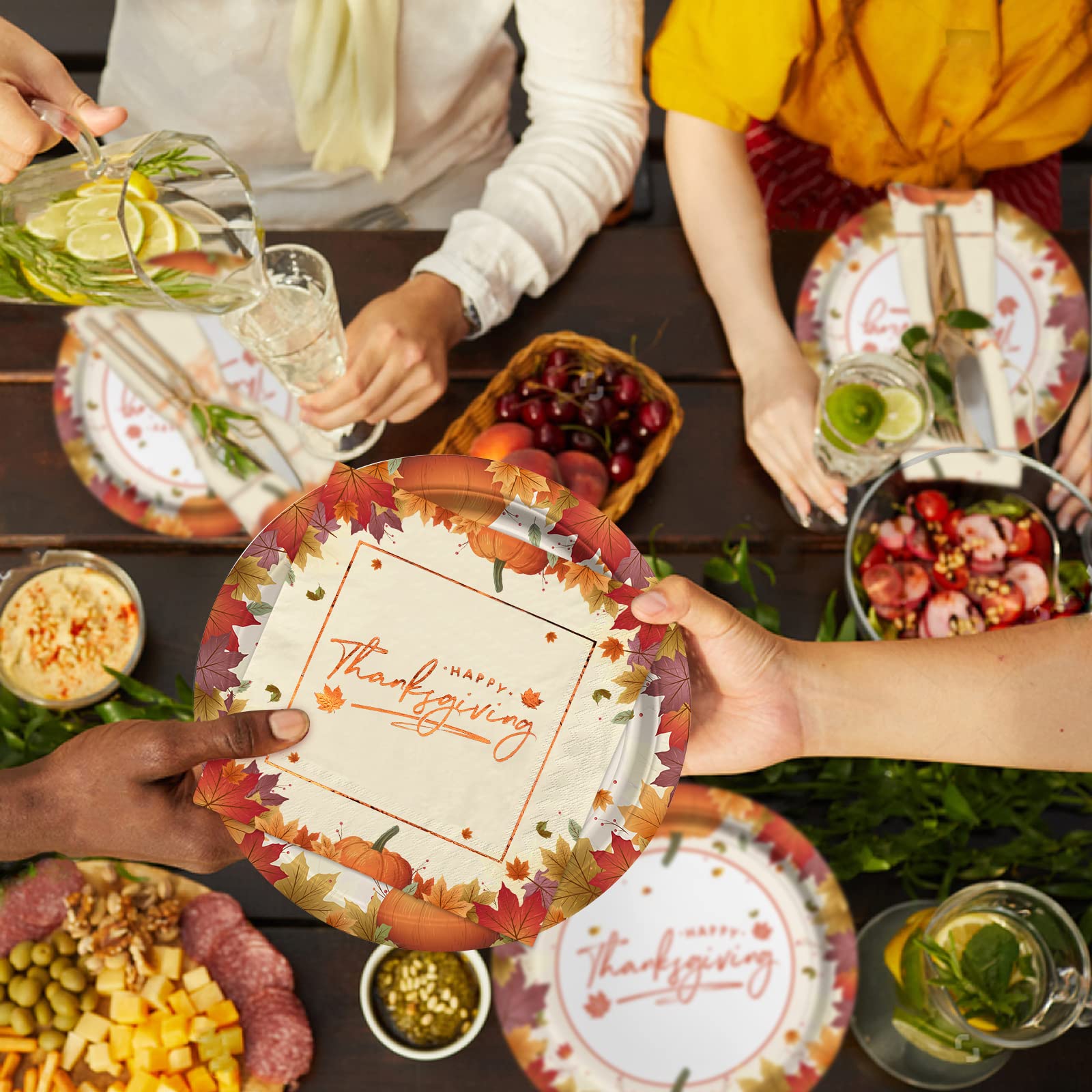 Gatherfun Thanksgiving Party Supplies - 50-Pack Maple Leaf Disposable Paper Plates & Napkins Set for Thanksgiving Dinner, Fall Decorations | Perfect for Autumn Gatherings, Harvest Feasts & Holiday Celebrations