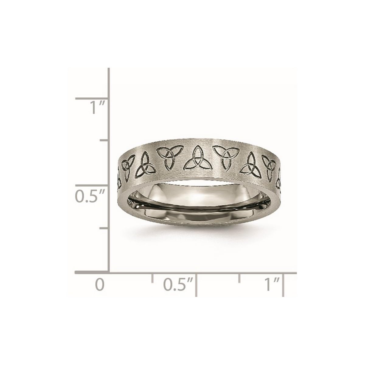 Titanium Brushed Flat Band Ring with Engraved Trinity Symbol - 6mm Satin Finish Unisex Wedding Band for Men & Women - Perfect for Couples, Anniversaries & Everyday Wear