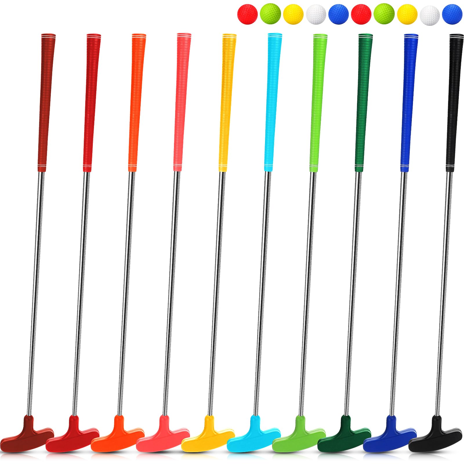 10 Pack Junior Golf Putters with Practice Balls - Left & Right Handed Mini Golf Clubs for Kids, Teens & Adults - Perfect for Backyard Practice, Indoor Training & Family Fun