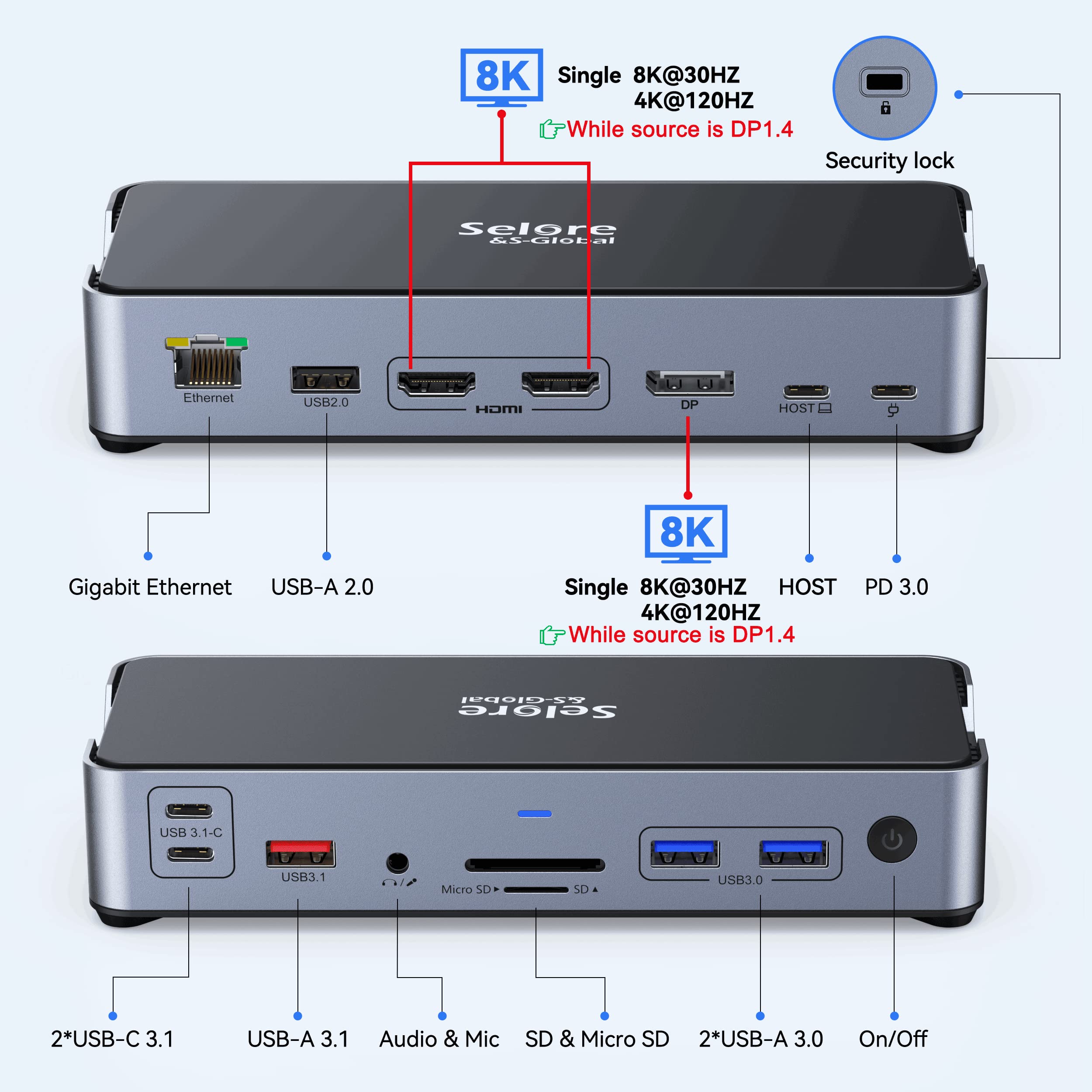 15-in-1 USB C Docking Station with Dual HDMI & DisplayPort - 8K/4K Triple Monitor Support, 100W PD Charging, 10Gbps USB 3.1, Ethernet RJ45 - Compatible with Dell/Lenovo Laptops - Perfect for Home Office & Multi-Screen Workstations
