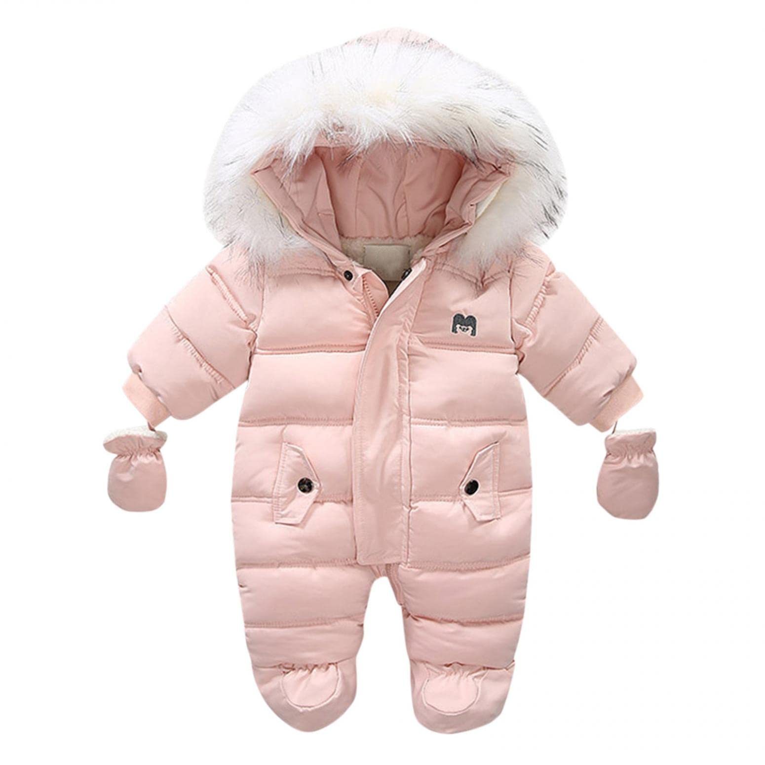 WOSHUAI Unisex Baby Ski Snowsuit - Warm One-Piece Hooded Down Jacket with Thick Fur Collar & Zipper | Winter Puffer Coat Coverall for Snow Play, Skiing & Outdoor Activities