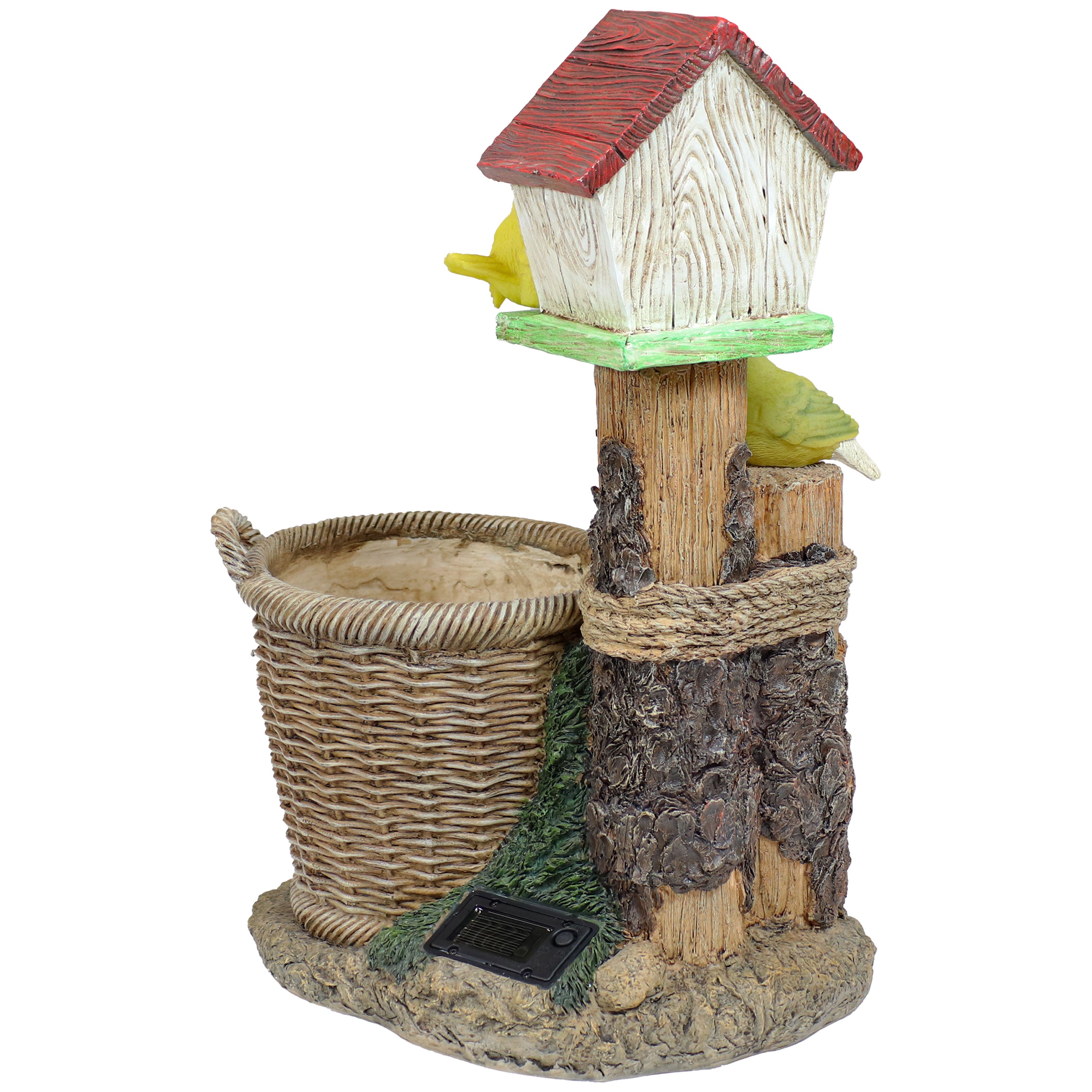 Solar-Powered Polyresin Bird House Planter with LED Lights - Outdoor Garden Decor for Patio, Yard & Lawn Decoration
