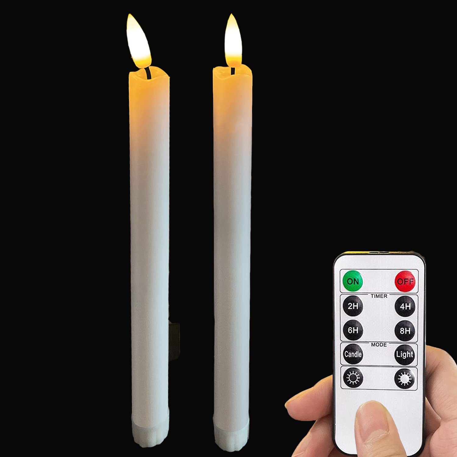 LOVECANDOU LED Flameless Taper Candles - Battery Operated Electric Candles with Remote & Timer, Realistic Flickering Wax Effect, Floating Candle Sticks for Windows, Home Decor, Wedding, Christmas, Halloween (White) - Perfect for Romantic Dinners, Holiday Decorations and Cozy Ambiance