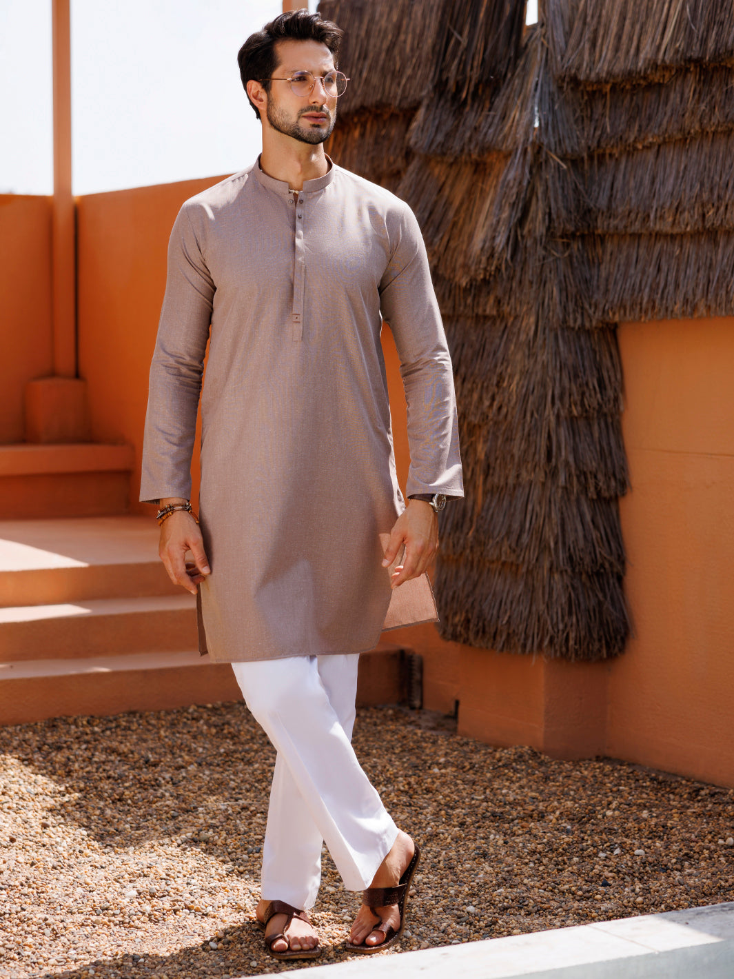 Stylish Blended Brown Kurta for Men & Women | Comfortable Cotton Ethnic Wear | Perfect for Festivals, Weddings & Casual Outings