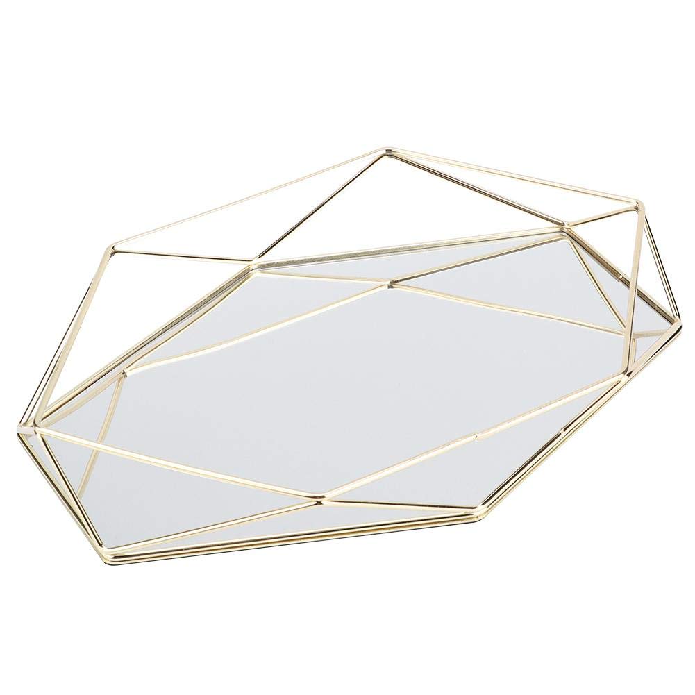 Yosoo Hexagonal Gold Mirror Tray - Elegant Jewelry & Cosmetic Organizer for Bathroom Vanity, Dressing Table & Bedroom Decor - Perfect for Rings, Earrings & Makeup Storage (Gold)
