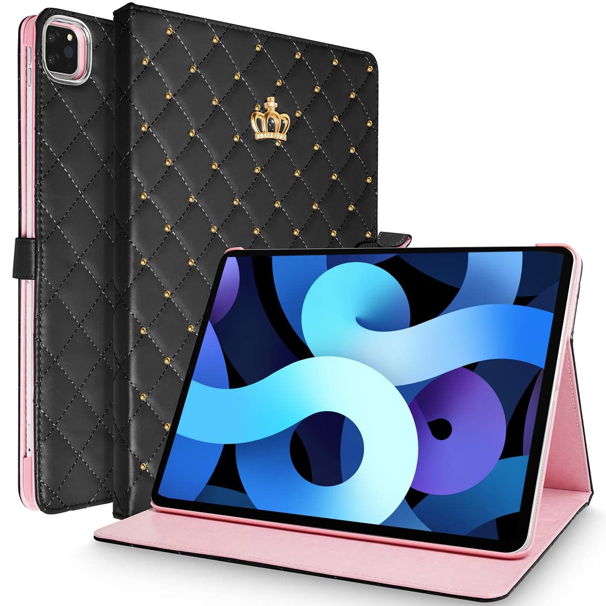 Topwin Bling Diamond PU Leather Case for iPad Air 4 (10.9 Inch 2020) & iPad Pro 11 (2020/2018) - Auto Sleep/Wake, Shockproof Protection - Elegant Black Design for Women, Office & Travel Use