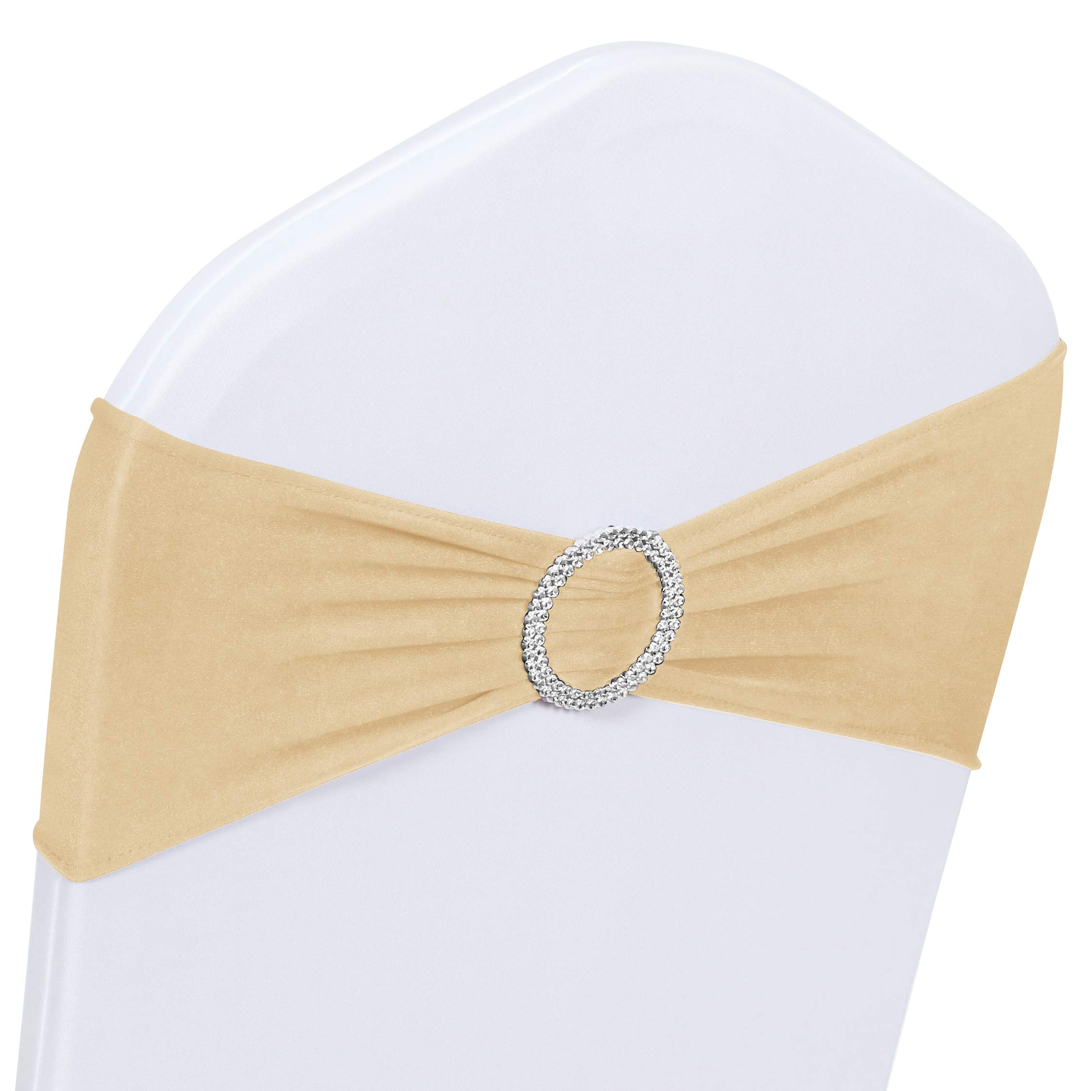 10-Pack Spandex Stretch Chair Sashes with Buckle Slider - Elastic Wedding Chair Bands for Banquet, Party & Event Decor (Champagne) - Perfect for Wedding Receptions, Hotel Events & Home Decor