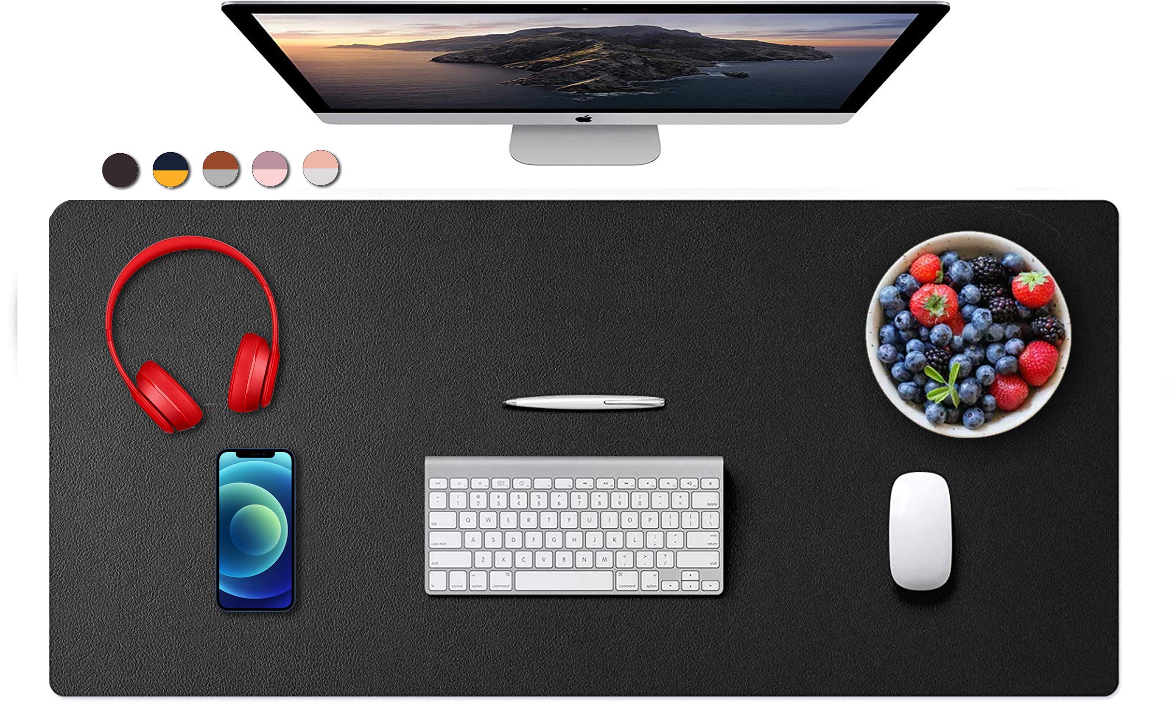 Premium Dual-Sided PU Leather Desk Mat - Non-Slip Mouse Pad & Office Desk Protector - Waterproof Writing Surface for Laptop, PC & Home Office (35.4