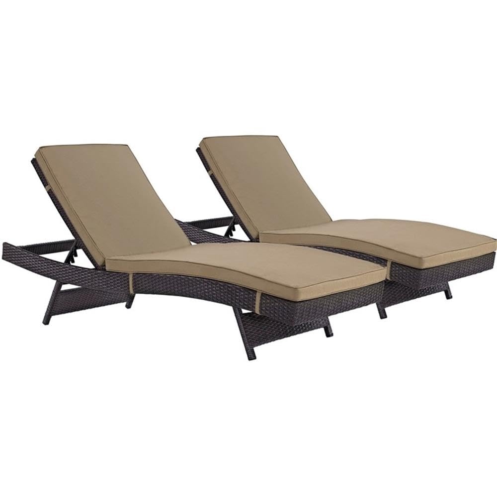 Modway Convene Wicker Rattan Outdoor Patio Chaise Lounge Chairs Set of 2 - Espresso Mocha Color, Weather-Resistant for Poolside, Garden & Backyard Relaxation