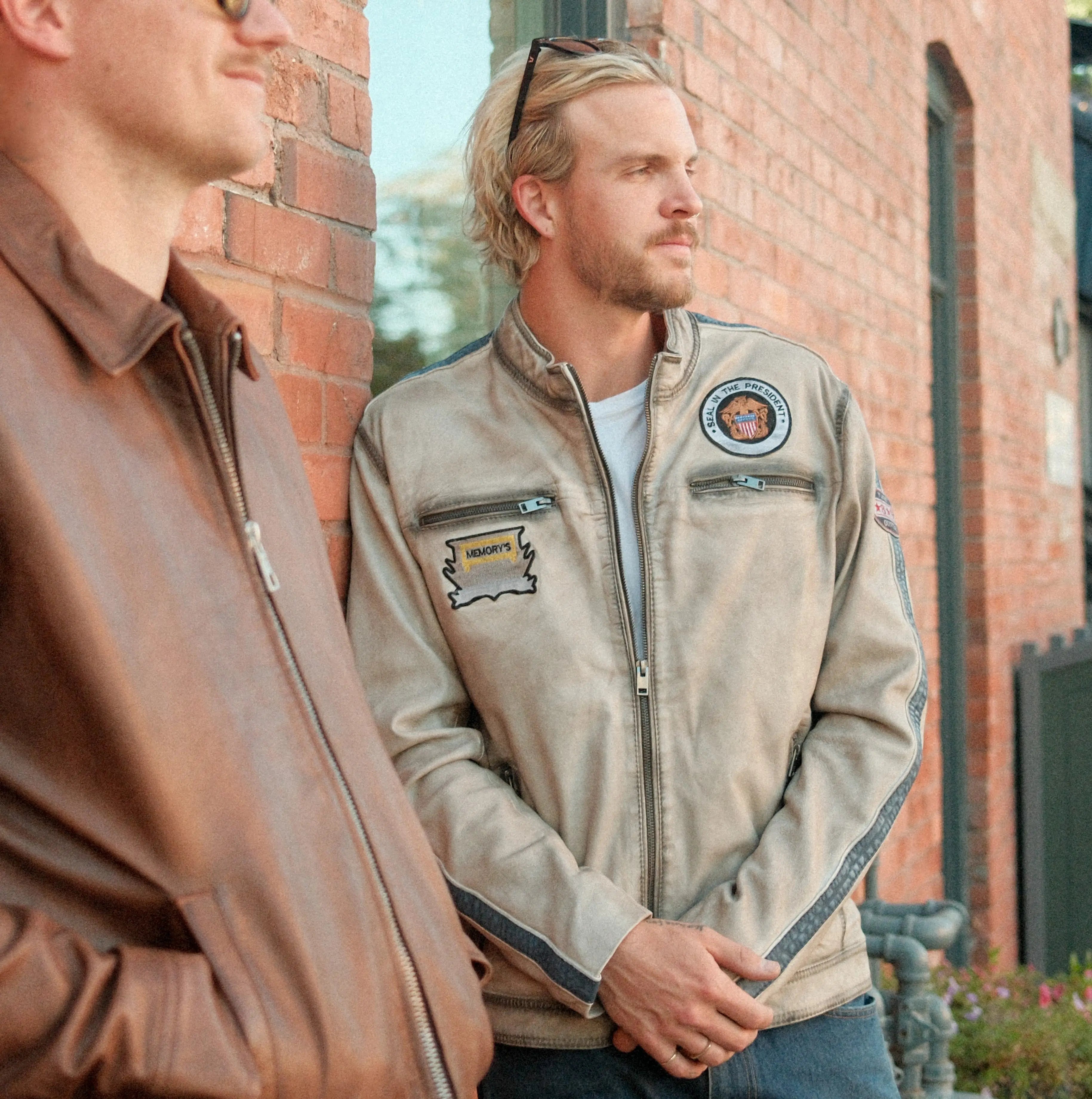Men's Vintage Biker Leather Jacket with Embroidered Patches & 4 Zip Pockets - Cool Motorcycle Riding & Casual Outfit for Men