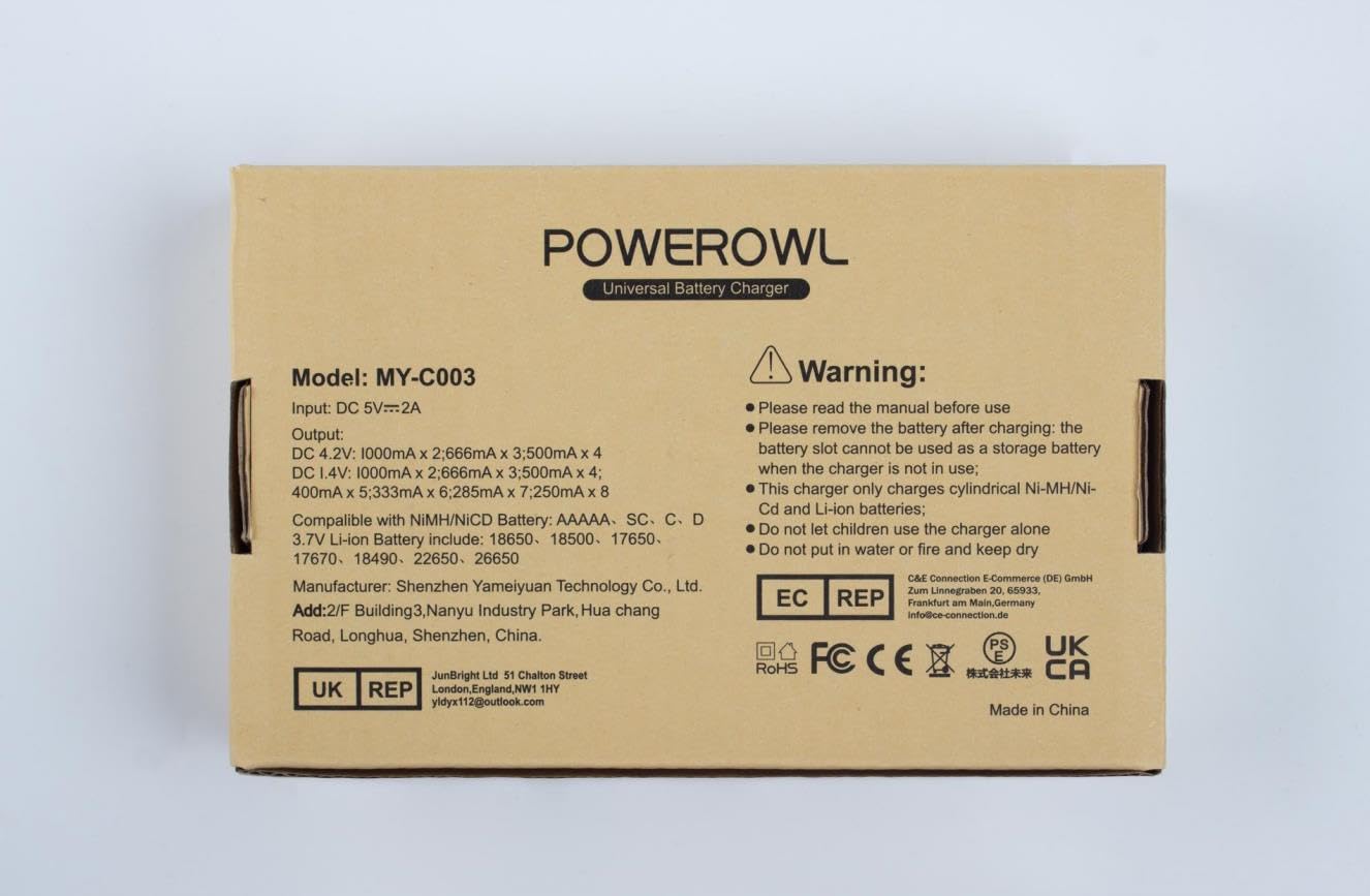 POWEROWL AA AAA C D Rechargeable Battery Charger with Type C & Micro USB Fast Charging - Universal Charger for Household & Office Electronics